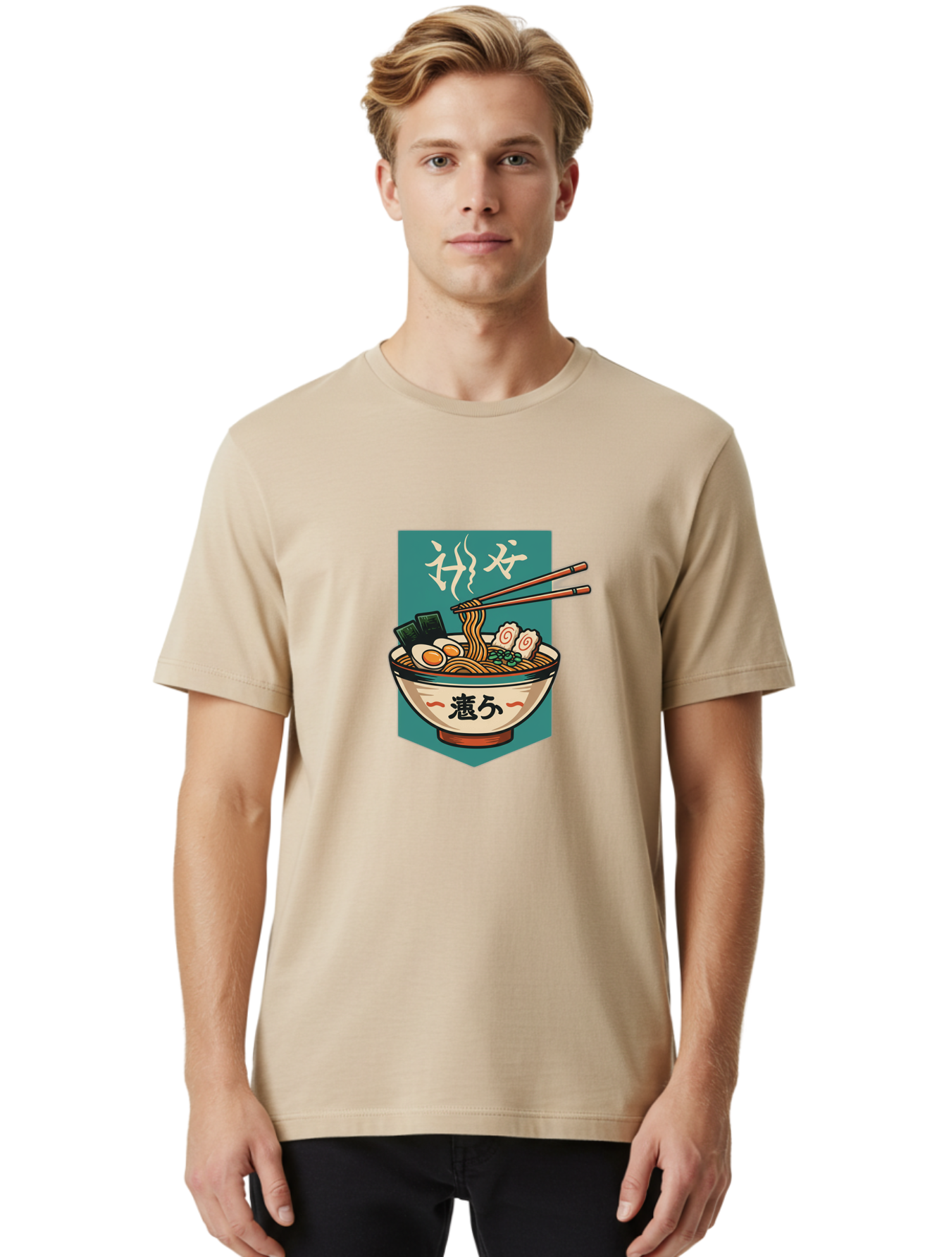 Ramen-Bowl-5 Men'S Graphic Tee, 100% Cotton, Comfortable Casual Summer Wear, Machine Washable, Steaming Bowl Of Ramen, Japanese Cuisine, Noodle Soup, Chopsticks, Egg, Seaweed, Pork Slices, Savory Dish, Comfort Food, Asian Flavors Bae710