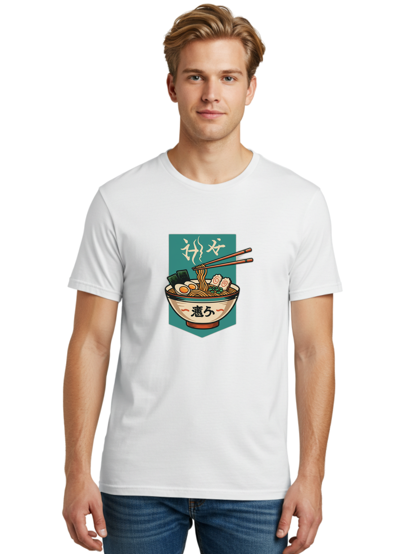 Ramen-Bowl-5 Men'S Graphic Tee, 100% Cotton, Comfortable Casual Summer Wear, Machine Washable, Steaming Bowl Of Ramen, Japanese Cuisine, Noodle Soup, Chopsticks, Egg, Seaweed, Pork Slices, Savory Dish, Comfort Food, Asian Flavors Bae710