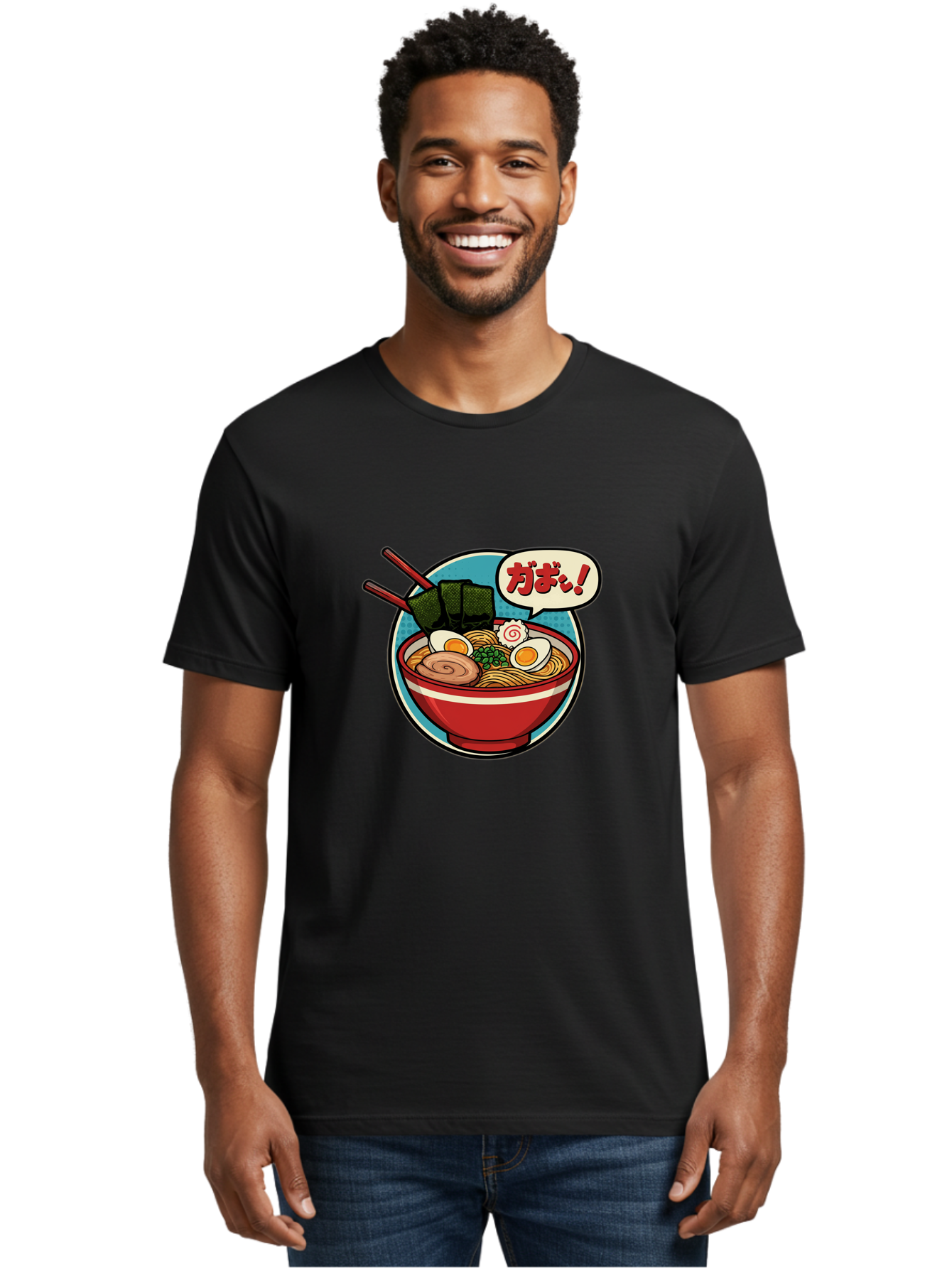 Ramen-Bowl-6 Men'S Graphic Tee, 100% Cotton, Comfortable Casual Summer Wear, Machine Washable, Ramen, Bowl Of Noodles, Japanese Cuisine, Egg, Seaweed, Food Illustration, Cartoon-Style, Chopsticks, Spiral Pattern, Boiled Egg, Savory Dish Bae711