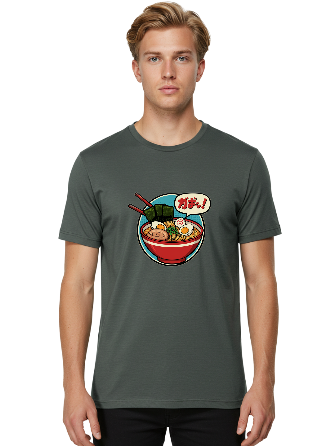 Ramen-Bowl-6 Men'S Graphic Tee, 100% Cotton, Comfortable Casual Summer Wear, Machine Washable, Ramen, Bowl Of Noodles, Japanese Cuisine, Egg, Seaweed, Food Illustration, Cartoon-Style, Chopsticks, Spiral Pattern, Boiled Egg, Savory Dish Bae711
