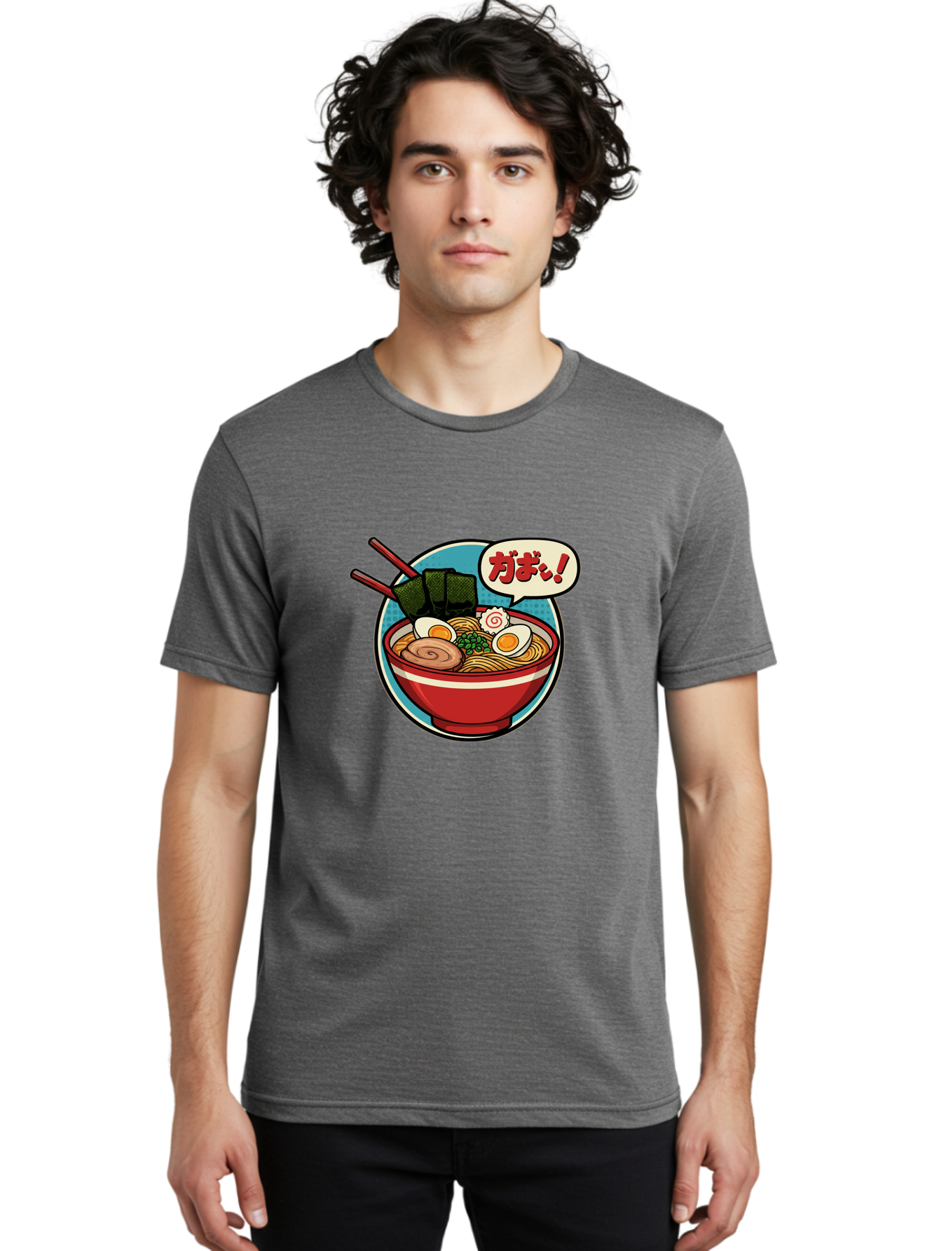 Ramen-Bowl-6 Men'S Graphic Tee, 100% Cotton, Comfortable Casual Summer Wear, Machine Washable, Ramen, Bowl Of Noodles, Japanese Cuisine, Egg, Seaweed, Food Illustration, Cartoon-Style, Chopsticks, Spiral Pattern, Boiled Egg, Savory Dish Bae711