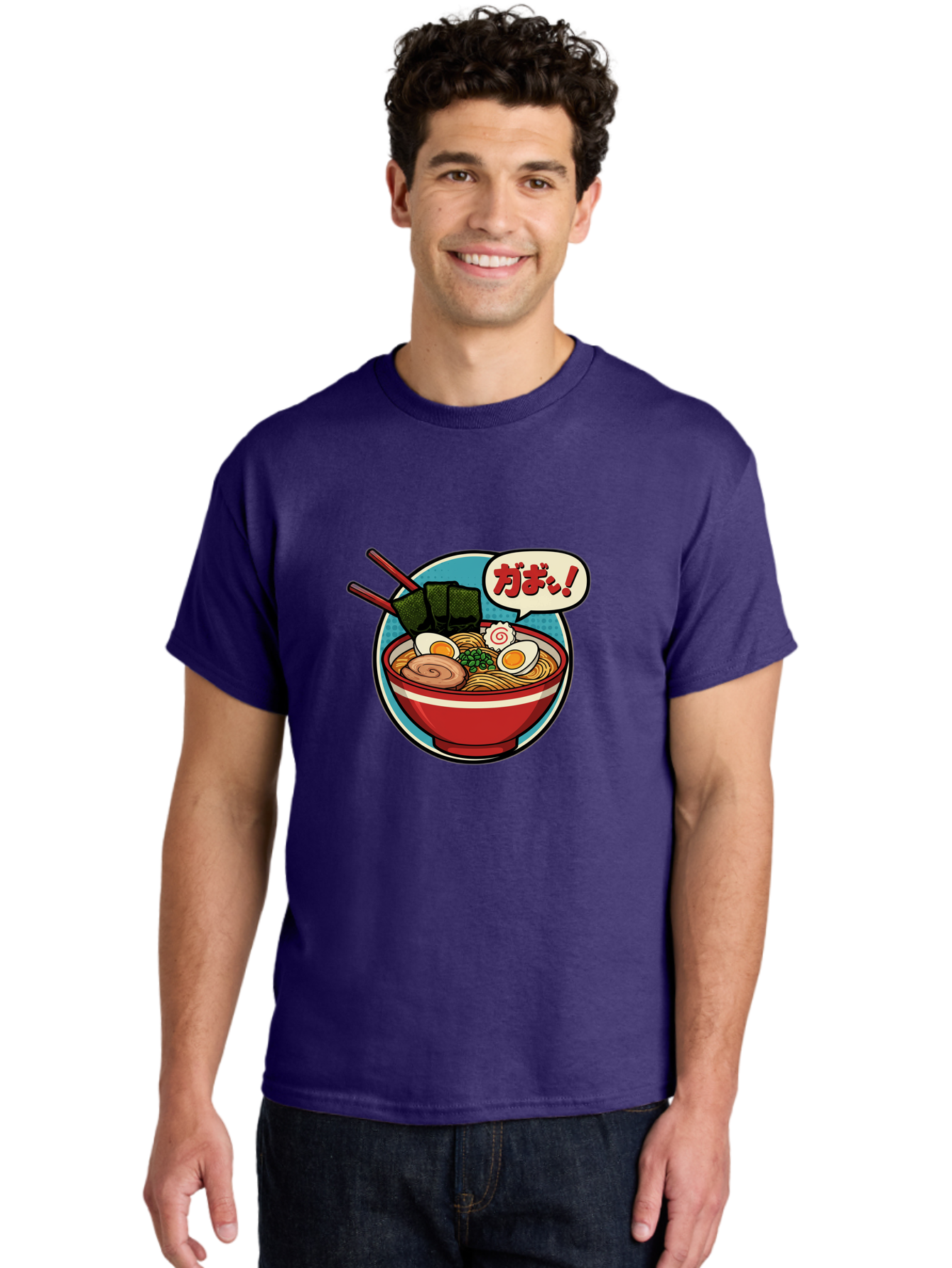 Ramen-Bowl-6 Men'S Graphic Tee, 100% Cotton, Comfortable Casual Summer Wear, Machine Washable, Ramen, Bowl Of Noodles, Japanese Cuisine, Egg, Seaweed, Food Illustration, Cartoon-Style, Chopsticks, Spiral Pattern, Boiled Egg, Savory Dish Bae711