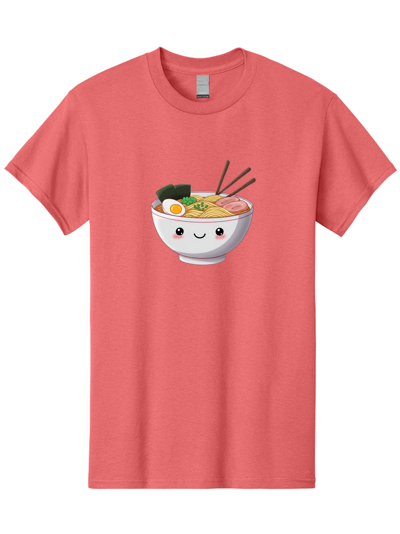 Ramen-Bowl Men'S Graphic Tee, 100% Cotton, Comfortable Casual Summer Wear, Machine Washable, Steaming Hot Ramen, Cartoon Noodle Bowl, Appetizing Meal, Kawaii Food, Delicious Japanese Cuisine, Smiling Bowl, Egg, Seaweed, Pork Slice, Chopsticks Bae713