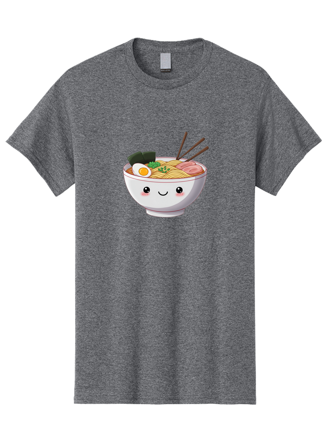 Ramen-Bowl Men'S Graphic Tee, 100% Cotton, Comfortable Casual Summer Wear, Machine Washable, Steaming Hot Ramen, Cartoon Noodle Bowl, Appetizing Meal, Kawaii Food, Delicious Japanese Cuisine, Smiling Bowl, Egg, Seaweed, Pork Slice, Chopsticks Bae713