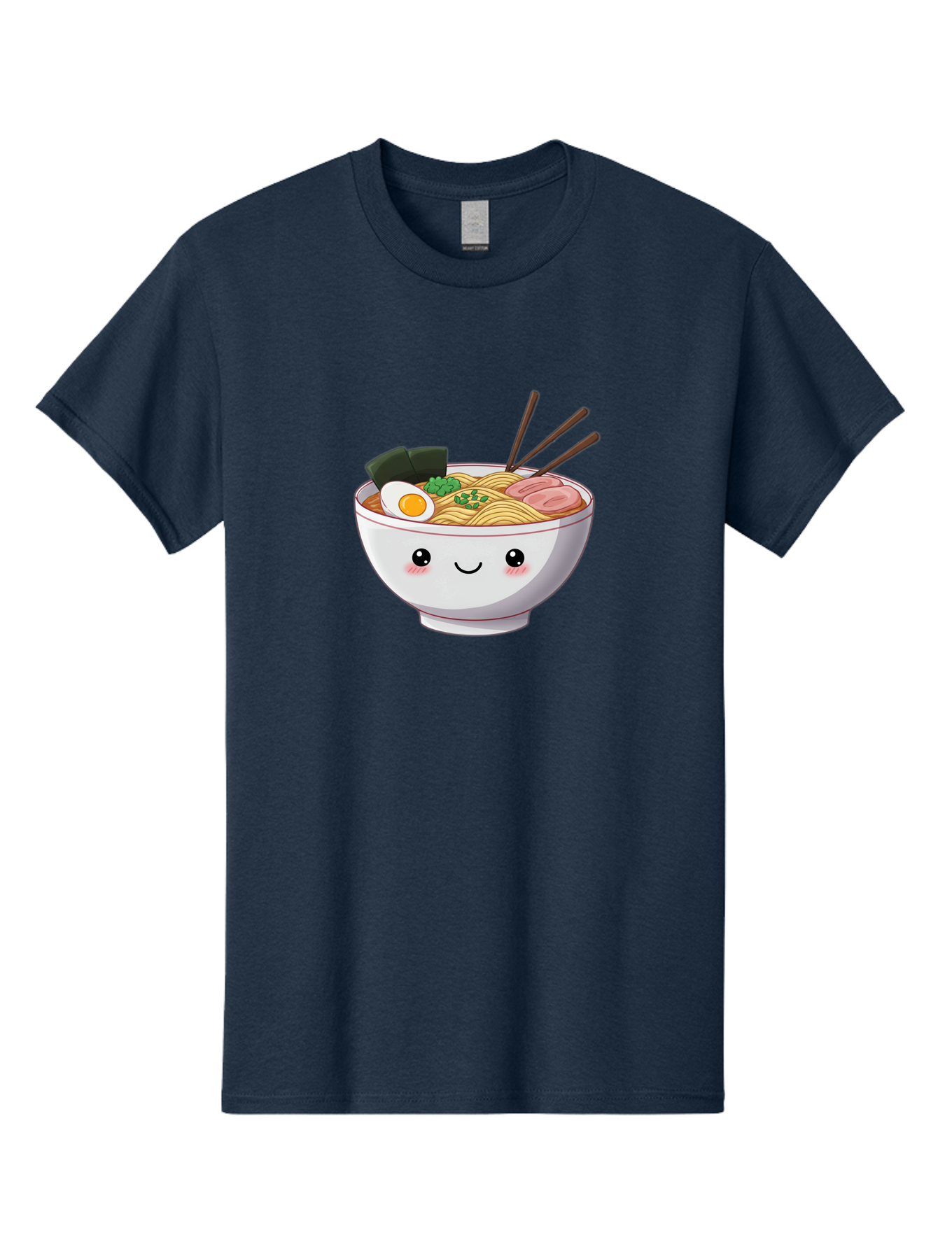 Ramen-Bowl Men'S Graphic Tee, 100% Cotton, Comfortable Casual Summer Wear, Machine Washable, Steaming Hot Ramen, Cartoon Noodle Bowl, Appetizing Meal, Kawaii Food, Delicious Japanese Cuisine, Smiling Bowl, Egg, Seaweed, Pork Slice, Chopsticks Bae713