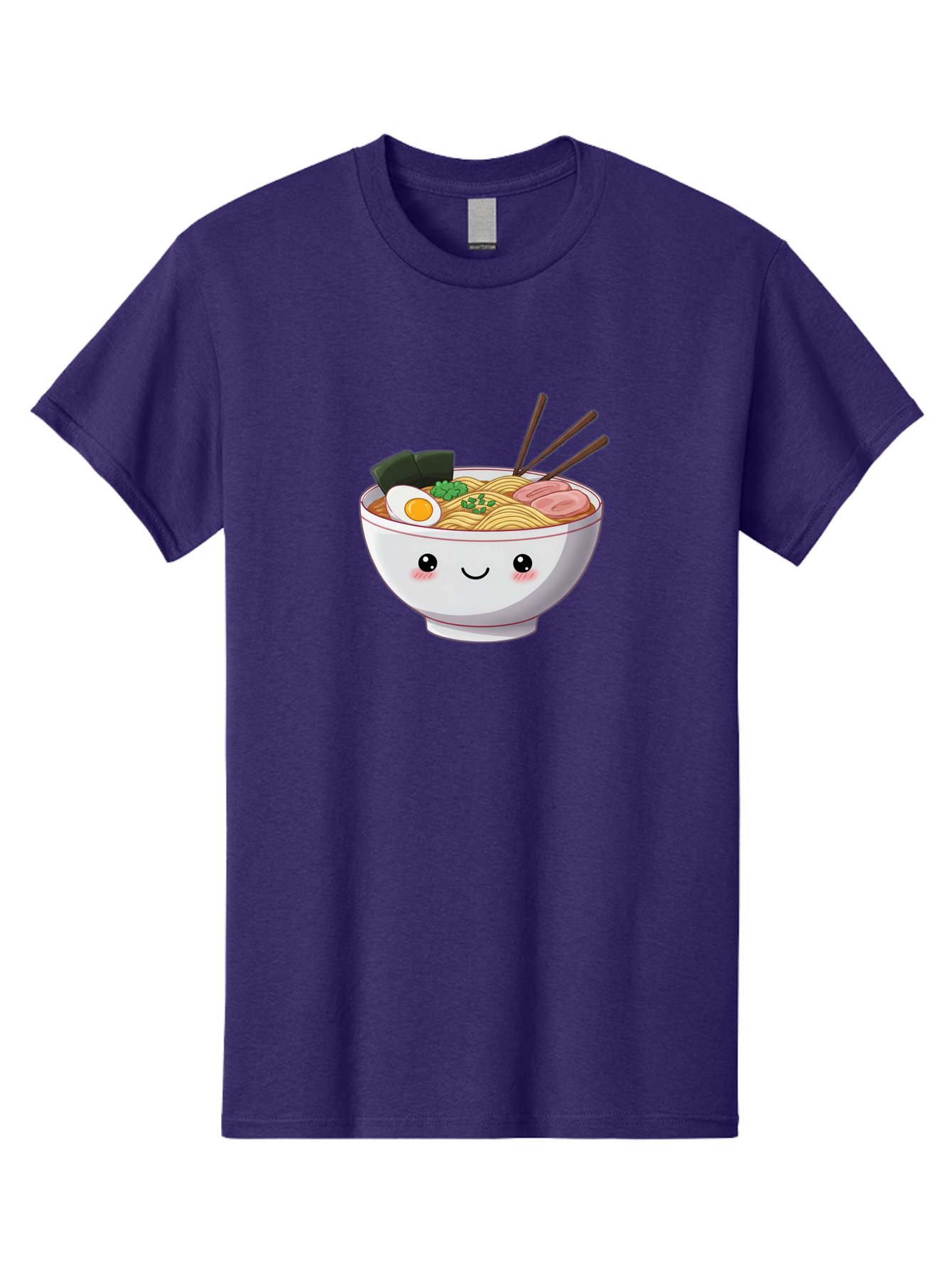 Ramen-Bowl Men'S Graphic Tee, 100% Cotton, Comfortable Casual Summer Wear, Machine Washable, Steaming Hot Ramen, Cartoon Noodle Bowl, Appetizing Meal, Kawaii Food, Delicious Japanese Cuisine, Smiling Bowl, Egg, Seaweed, Pork Slice, Chopsticks Bae713