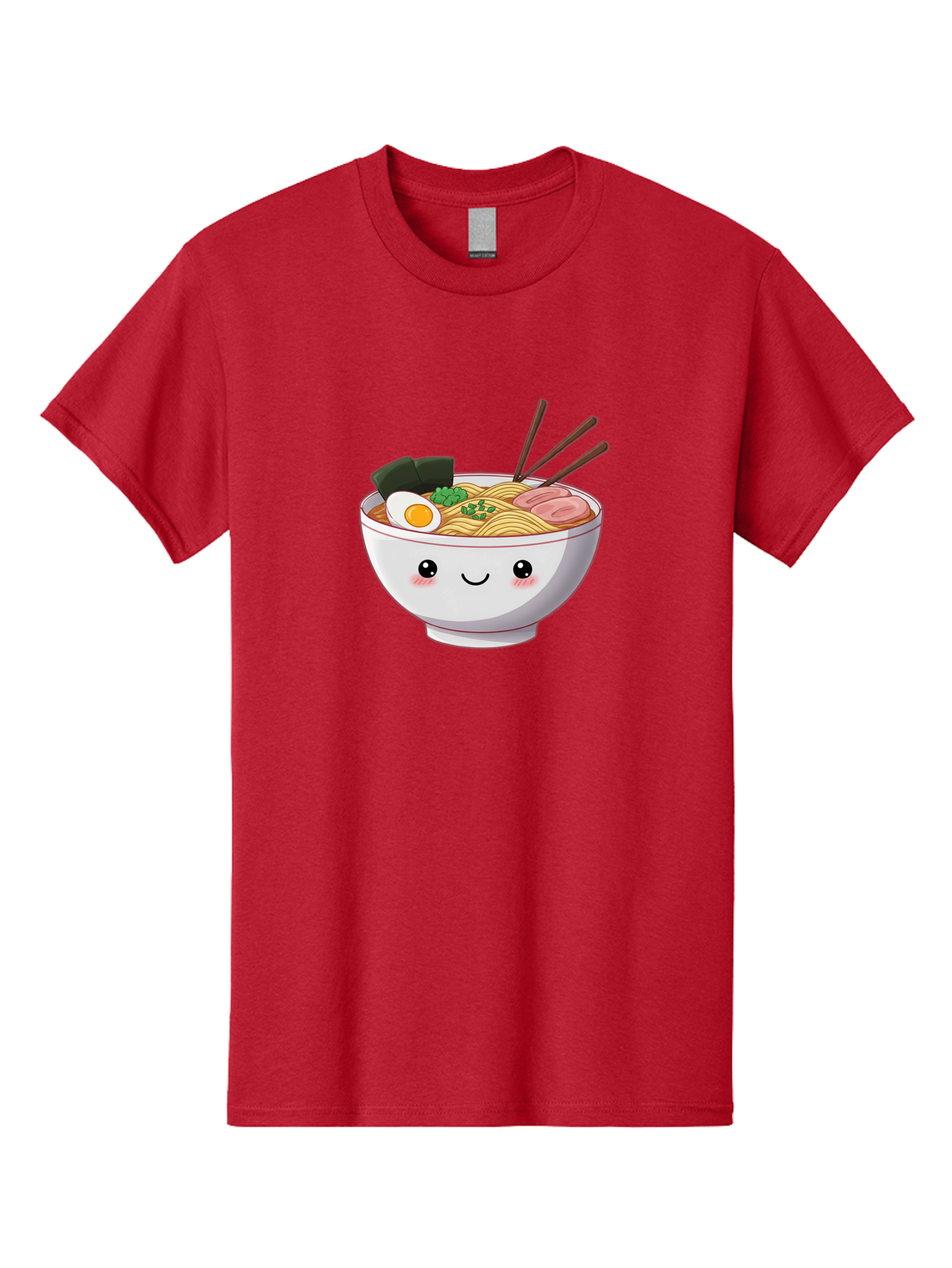 Ramen-Bowl Men'S Graphic Tee, 100% Cotton, Comfortable Casual Summer Wear, Machine Washable, Steaming Hot Ramen, Cartoon Noodle Bowl, Appetizing Meal, Kawaii Food, Delicious Japanese Cuisine, Smiling Bowl, Egg, Seaweed, Pork Slice, Chopsticks Bae713