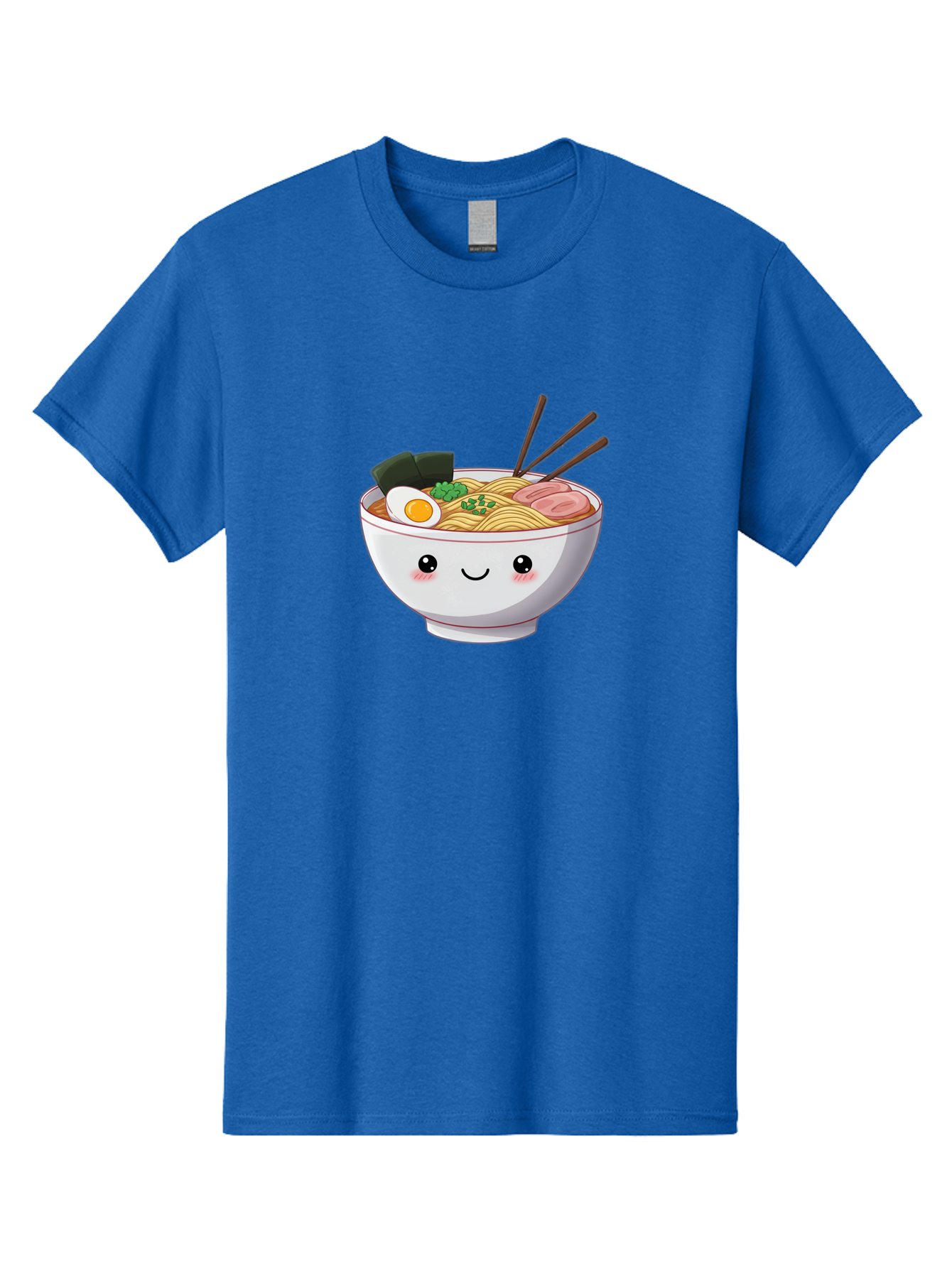Ramen-Bowl Men'S Graphic Tee, 100% Cotton, Comfortable Casual Summer Wear, Machine Washable, Steaming Hot Ramen, Cartoon Noodle Bowl, Appetizing Meal, Kawaii Food, Delicious Japanese Cuisine, Smiling Bowl, Egg, Seaweed, Pork Slice, Chopsticks Bae713