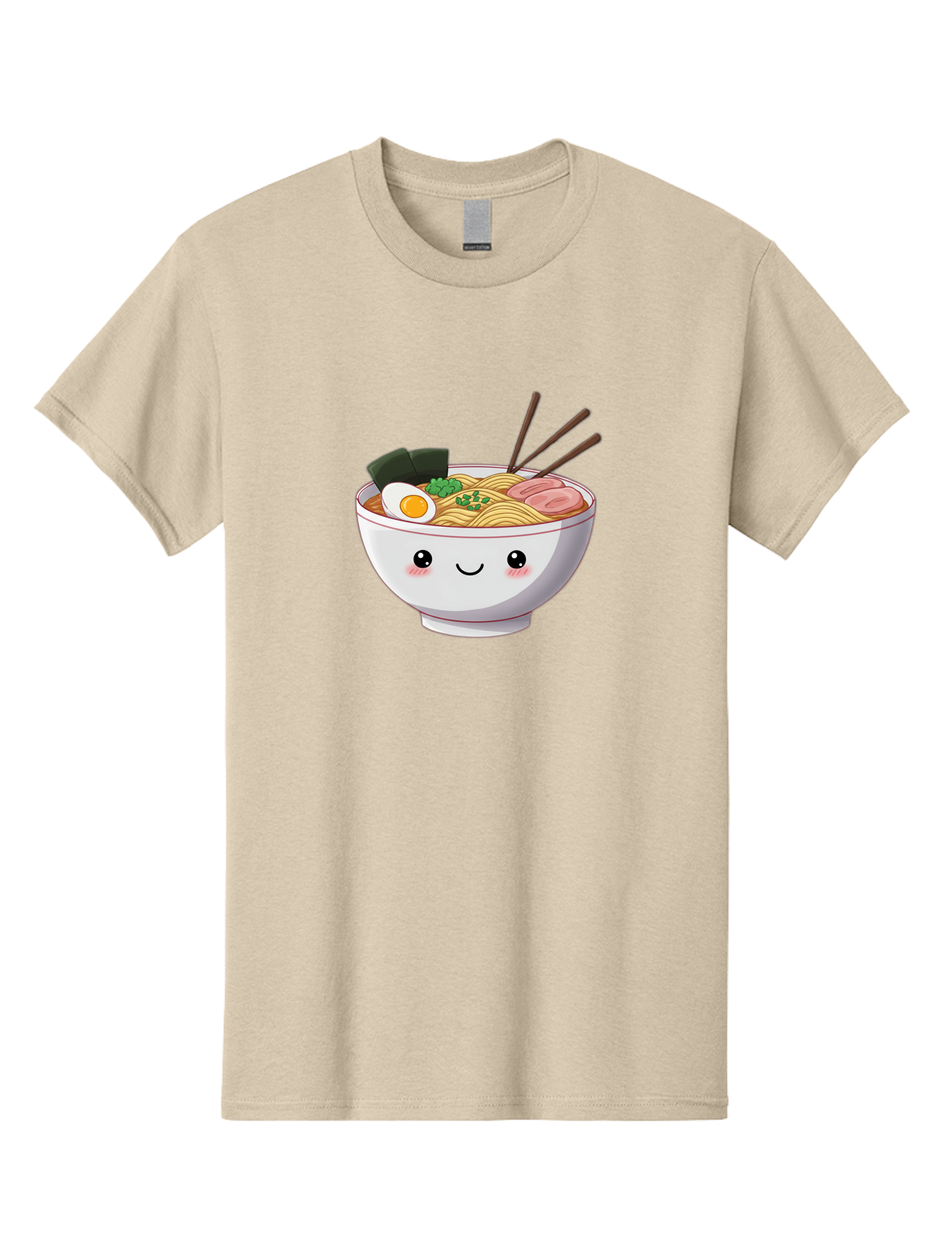 Ramen-Bowl Men'S Graphic Tee, 100% Cotton, Comfortable Casual Summer Wear, Machine Washable, Steaming Hot Ramen, Cartoon Noodle Bowl, Appetizing Meal, Kawaii Food, Delicious Japanese Cuisine, Smiling Bowl, Egg, Seaweed, Pork Slice, Chopsticks Bae713