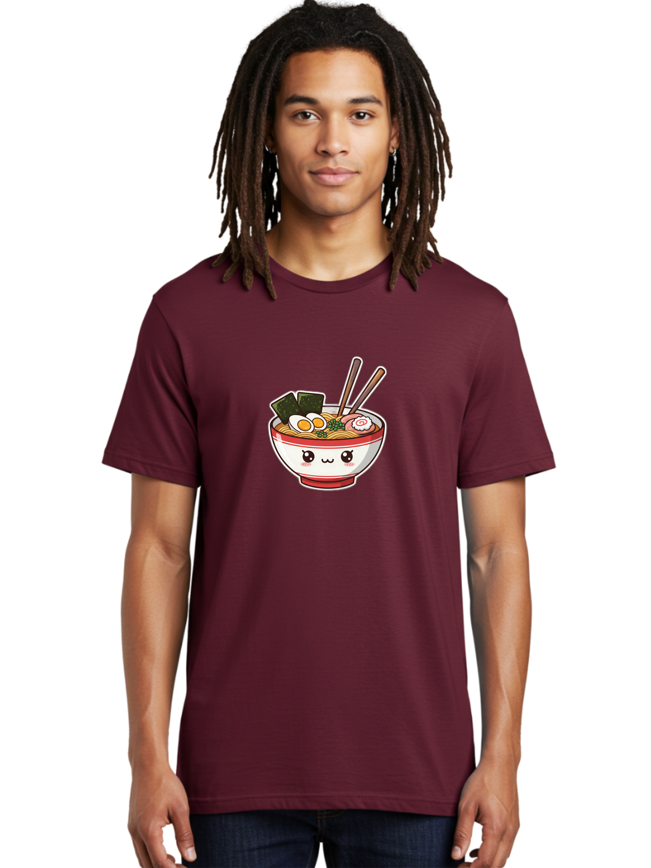 Ramen-Noodle-Bowl-1 Men'S Graphic Tee, 100% Cotton, Comfortable Casual Summer Wear, Machine Washable, Bowl Of Ramen, Steaming Noodles, Soft-Boiled Egg, Seaweed, Cartoon Bowl, Kawaii Food, Japanese Cuisine, Cute Illustration, Foodie Graphics, Bae714