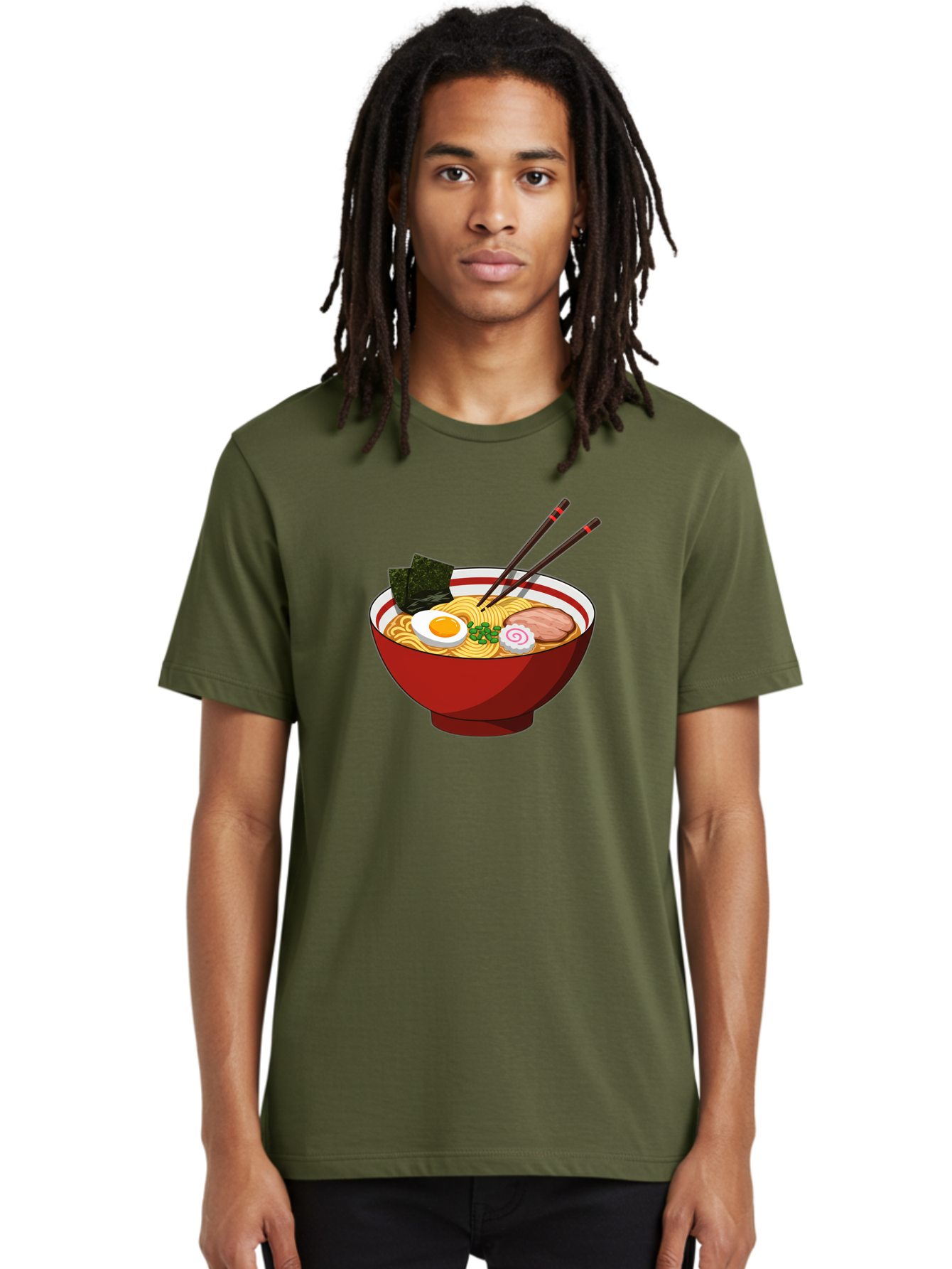 Ramen-Noodle-Bowl-2 Men'S Graphic Tee, 100% Cotton, Comfortable Casual Summer Wear, Machine Washable, Steaming Bowl Of Ramen, Japanese Noodle Soup, Boiled Egg, Sliced Pork, Seaweed, Green Onions, Chopsticks, Asian Cuisine, Noodle Dish, Bae715