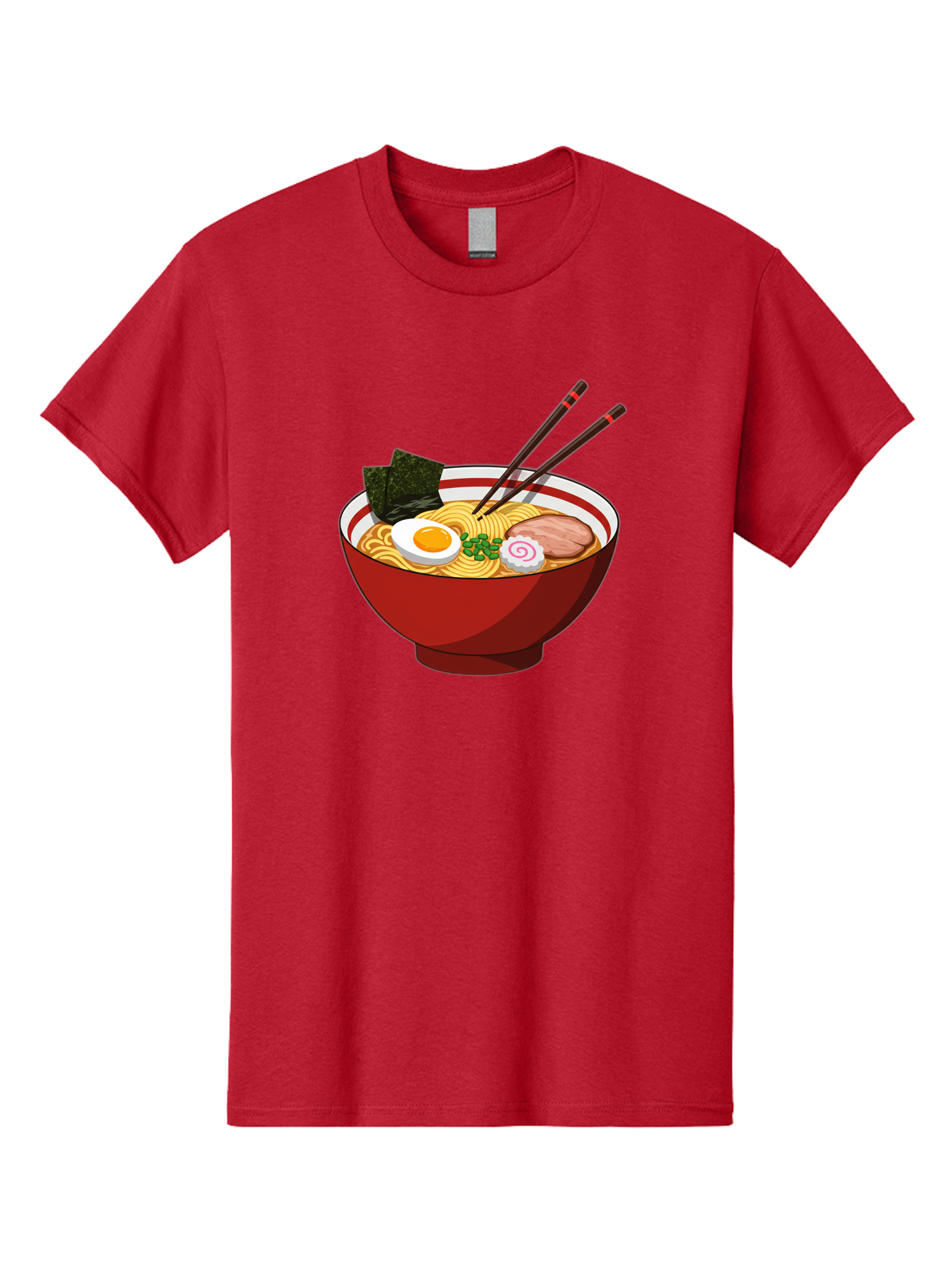 Ramen-Noodle-Bowl-2 Men'S Graphic Tee, 100% Cotton, Comfortable Casual Summer Wear, Machine Washable, Steaming Bowl Of Ramen, Japanese Noodle Soup, Boiled Egg, Sliced Pork, Seaweed, Green Onions, Chopsticks, Asian Cuisine, Noodle Dish, Bae715