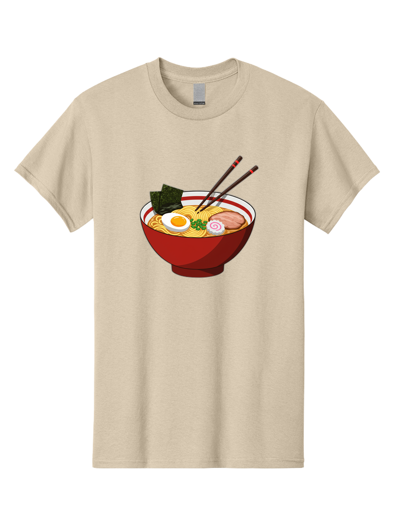 Ramen-Noodle-Bowl-2 Men'S Graphic Tee, 100% Cotton, Comfortable Casual Summer Wear, Machine Washable, Steaming Bowl Of Ramen, Japanese Noodle Soup, Boiled Egg, Sliced Pork, Seaweed, Green Onions, Chopsticks, Asian Cuisine, Noodle Dish, Bae715