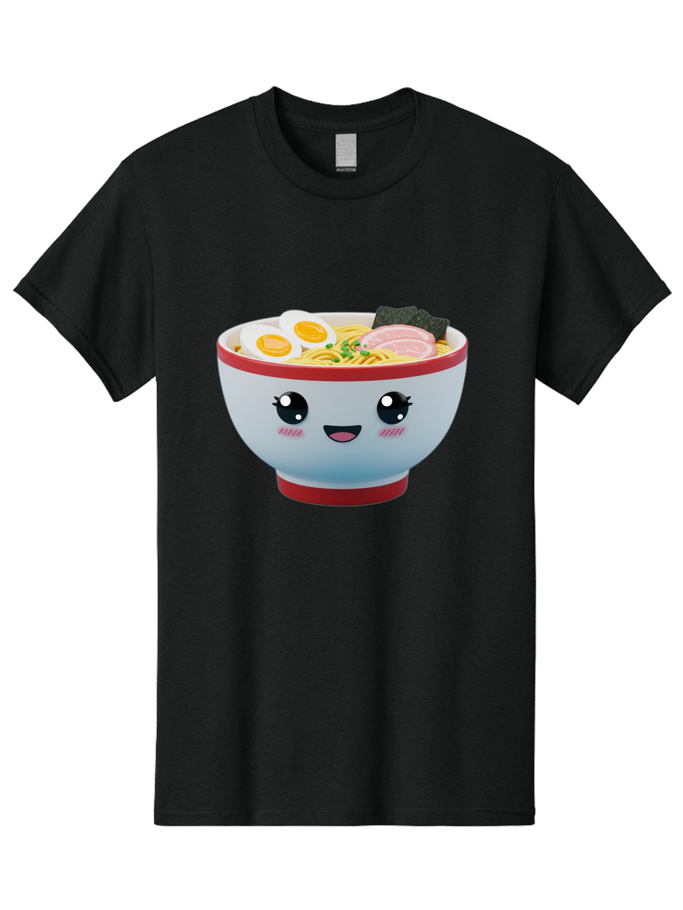 Ramen-Noodle-Bowl Men'S Graphic Tee, 100% Cotton, Comfortable Casual Summer Wear, Machine Washable, Kawaii Ramen Bowl, Cartoon Noodle Soup, Japanese Cuisine, Animated Food, Ramen Noodles, Boiled Egg, Seaweed, Sliced Ham, Cute Bowl, Bae716