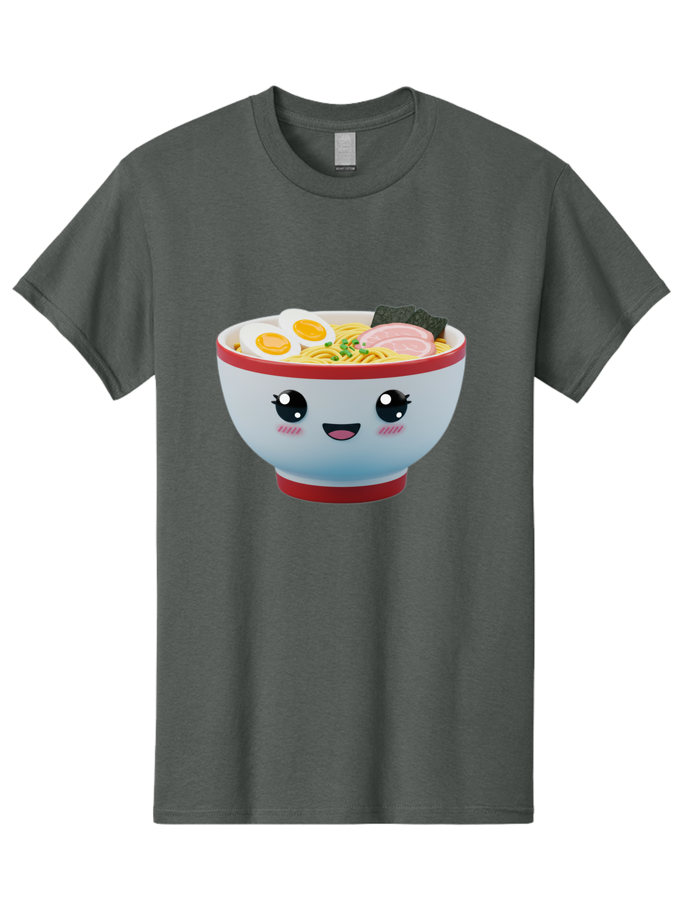 Ramen-Noodle-Bowl Men'S Graphic Tee, 100% Cotton, Comfortable Casual Summer Wear, Machine Washable, Kawaii Ramen Bowl, Cartoon Noodle Soup, Japanese Cuisine, Animated Food, Ramen Noodles, Boiled Egg, Seaweed, Sliced Ham, Cute Bowl, Bae716