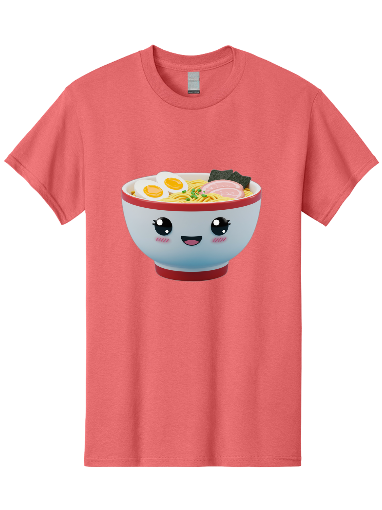 Ramen-Noodle-Bowl Men'S Graphic Tee, 100% Cotton, Comfortable Casual Summer Wear, Machine Washable, Kawaii Ramen Bowl, Cartoon Noodle Soup, Japanese Cuisine, Animated Food, Ramen Noodles, Boiled Egg, Seaweed, Sliced Ham, Cute Bowl, Bae716