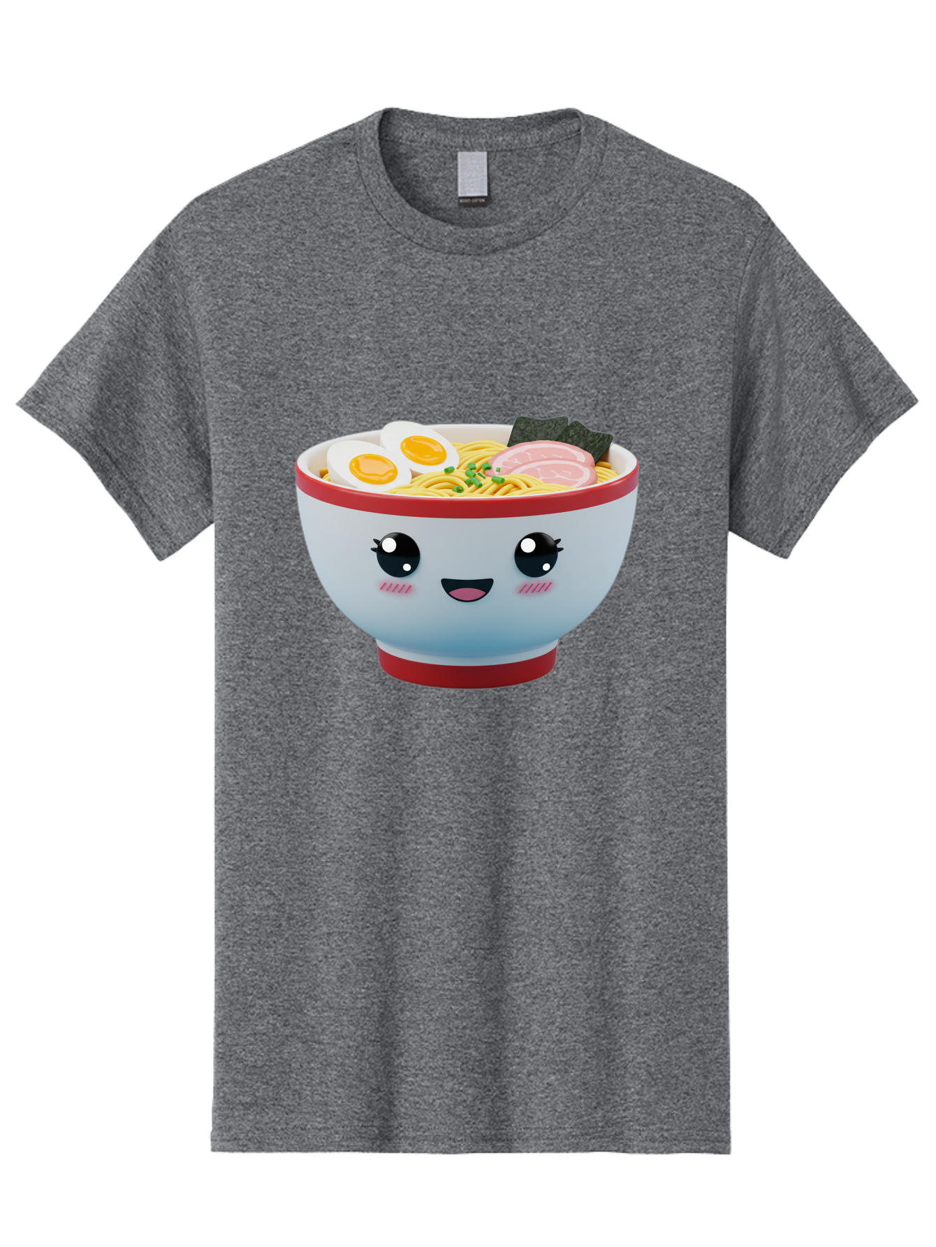 Ramen-Noodle-Bowl Men'S Graphic Tee, 100% Cotton, Comfortable Casual Summer Wear, Machine Washable, Kawaii Ramen Bowl, Cartoon Noodle Soup, Japanese Cuisine, Animated Food, Ramen Noodles, Boiled Egg, Seaweed, Sliced Ham, Cute Bowl, Bae716