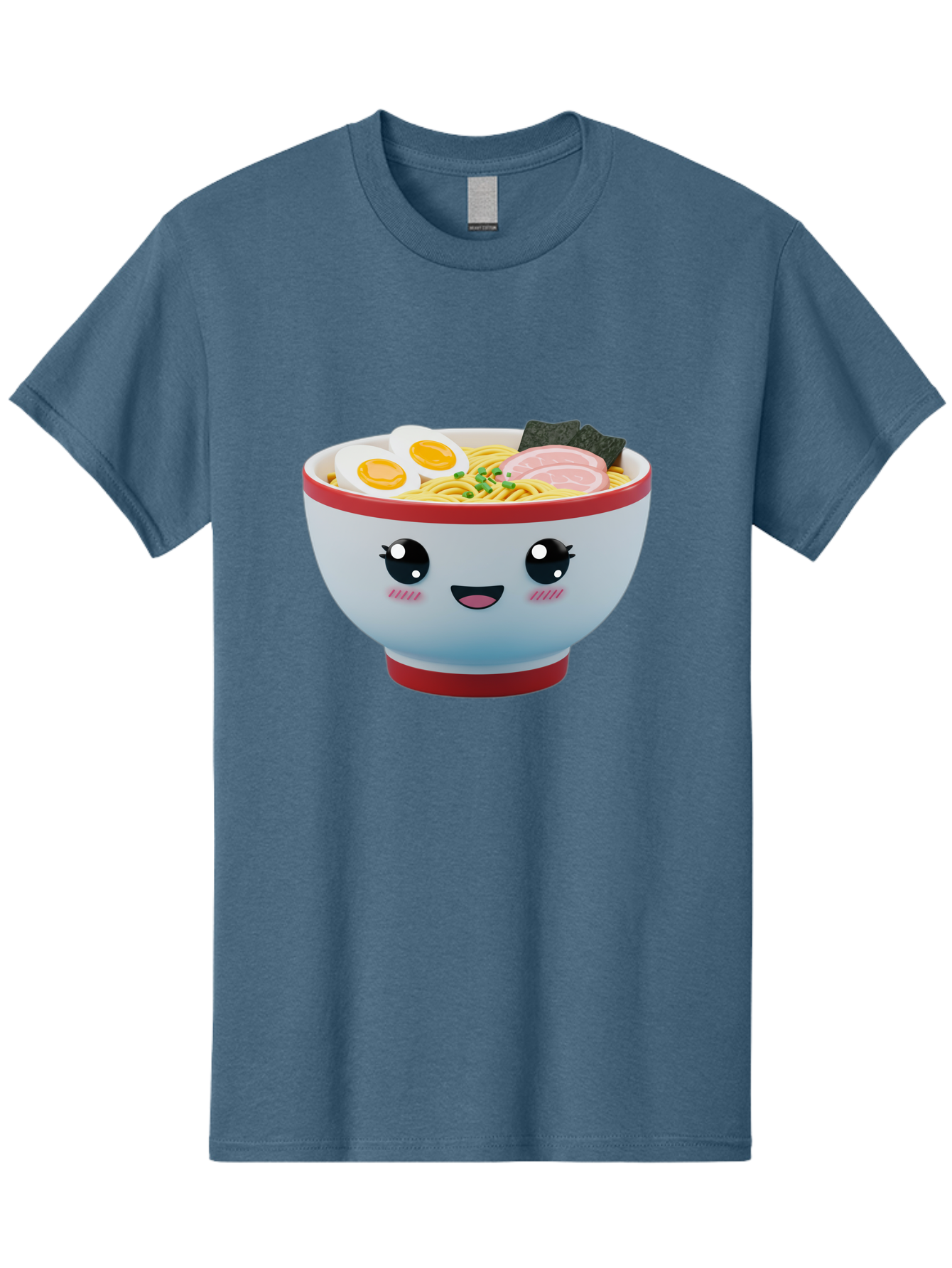 Ramen-Noodle-Bowl Men'S Graphic Tee, 100% Cotton, Comfortable Casual Summer Wear, Machine Washable, Kawaii Ramen Bowl, Cartoon Noodle Soup, Japanese Cuisine, Animated Food, Ramen Noodles, Boiled Egg, Seaweed, Sliced Ham, Cute Bowl, Bae716