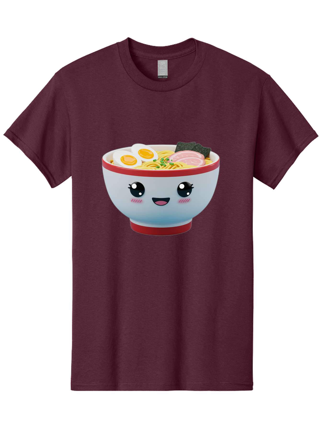 Ramen-Noodle-Bowl Men'S Graphic Tee, 100% Cotton, Comfortable Casual Summer Wear, Machine Washable, Kawaii Ramen Bowl, Cartoon Noodle Soup, Japanese Cuisine, Animated Food, Ramen Noodles, Boiled Egg, Seaweed, Sliced Ham, Cute Bowl, Bae716