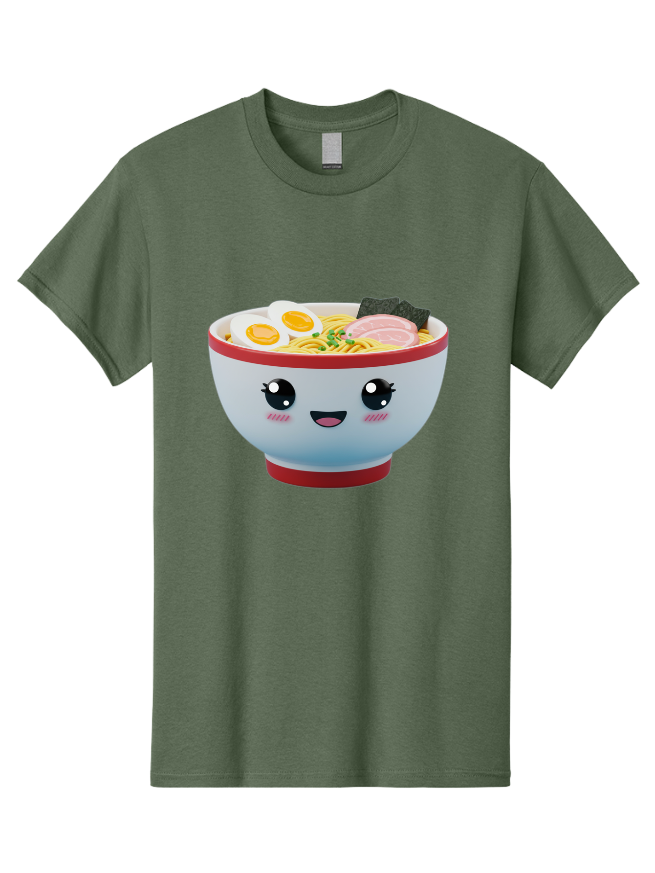 Ramen-Noodle-Bowl Men'S Graphic Tee, 100% Cotton, Comfortable Casual Summer Wear, Machine Washable, Kawaii Ramen Bowl, Cartoon Noodle Soup, Japanese Cuisine, Animated Food, Ramen Noodles, Boiled Egg, Seaweed, Sliced Ham, Cute Bowl, Bae716