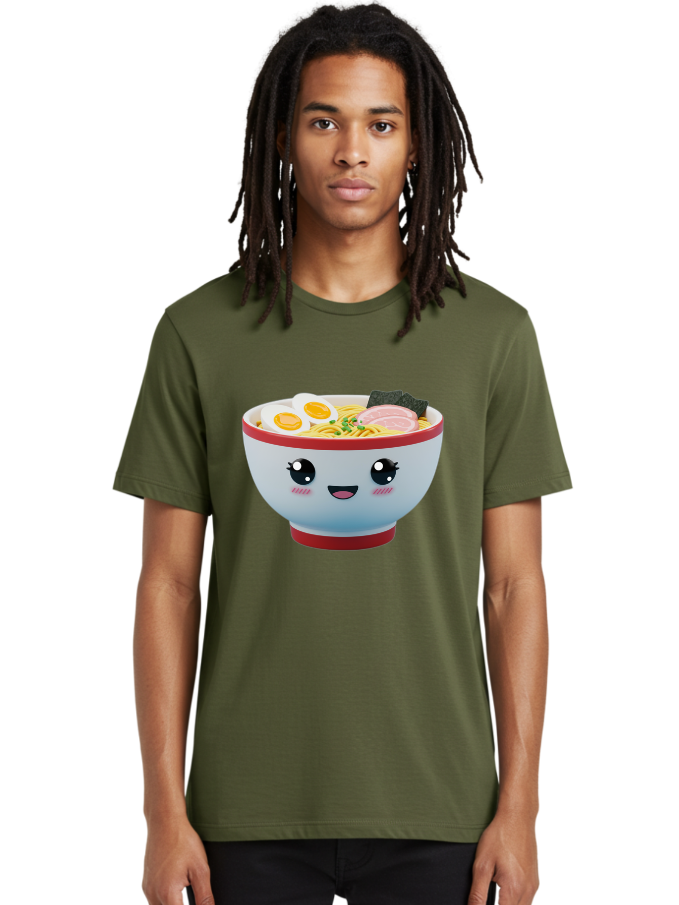 Ramen-Noodle-Bowl Men'S Graphic Tee, 100% Cotton, Comfortable Casual Summer Wear, Machine Washable, Kawaii Ramen Bowl, Cartoon Noodle Soup, Japanese Cuisine, Animated Food, Ramen Noodles, Boiled Egg, Seaweed, Sliced Ham, Cute Bowl, Bae716