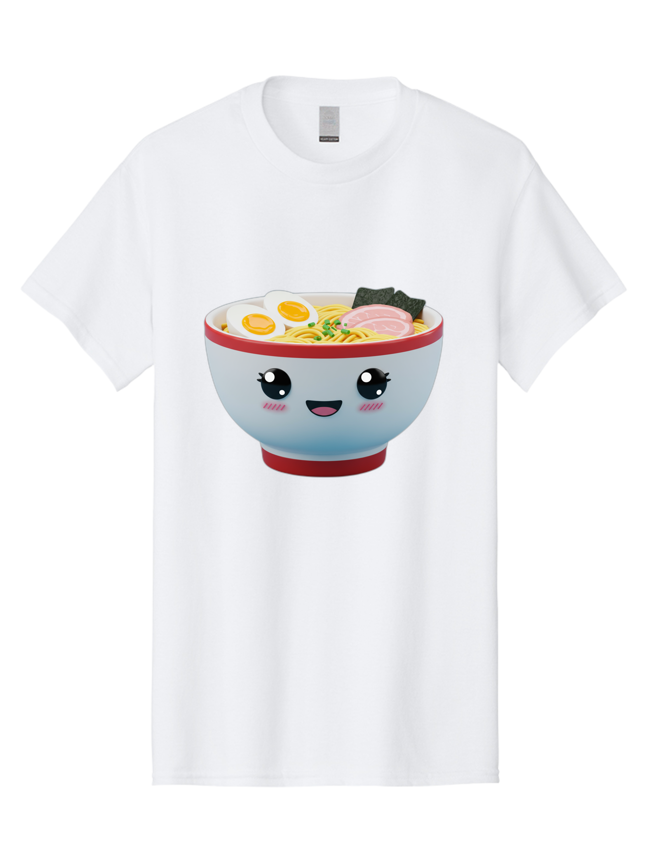 Ramen-Noodle-Bowl Men'S Graphic Tee, 100% Cotton, Comfortable Casual Summer Wear, Machine Washable, Kawaii Ramen Bowl, Cartoon Noodle Soup, Japanese Cuisine, Animated Food, Ramen Noodles, Boiled Egg, Seaweed, Sliced Ham, Cute Bowl, Bae716