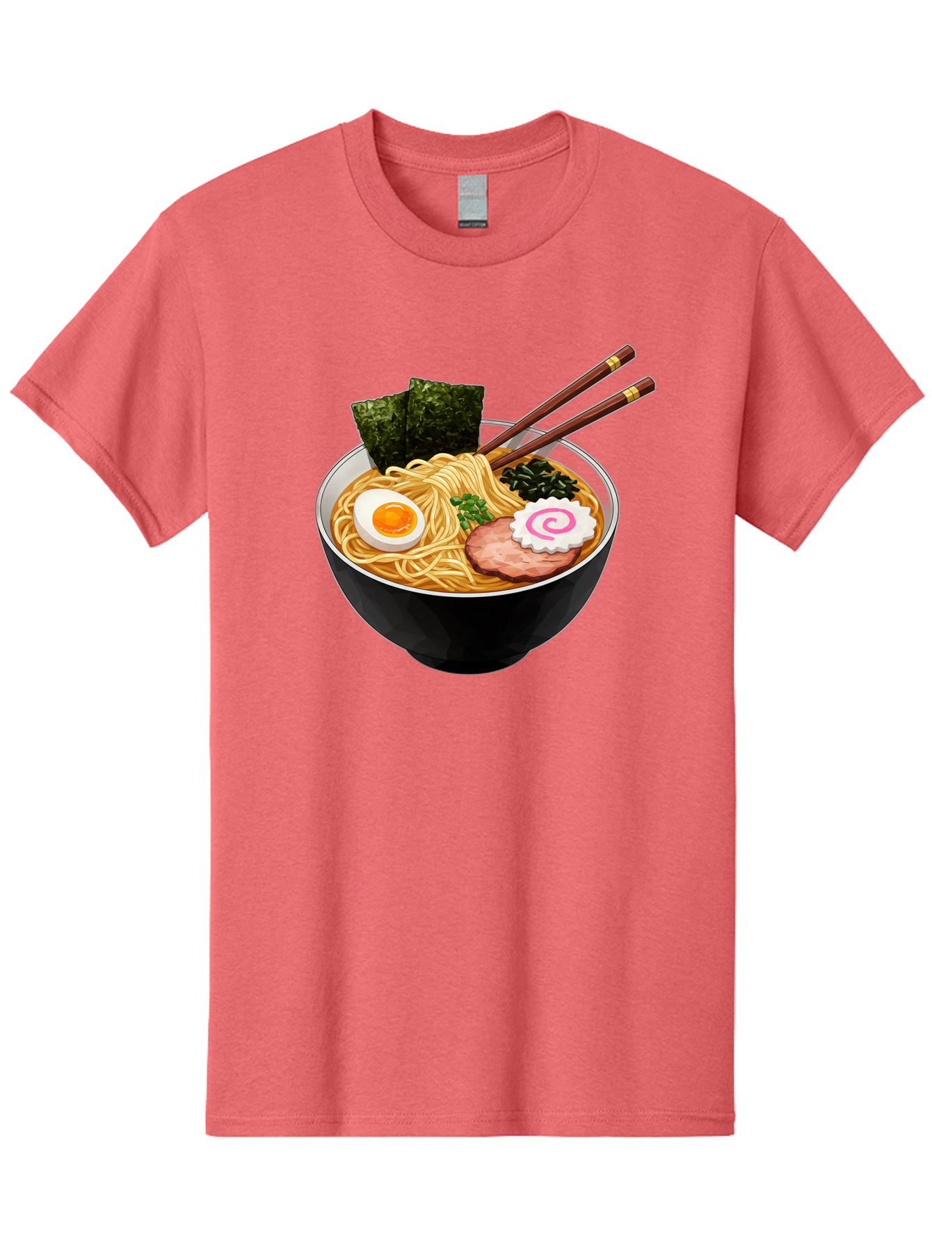 Ramen-Noodles-1 Men'S Graphic Tee, 100% Cotton, Comfortable Casual Summer Wear, Machine Washable, Bowl Of Ramen, Steaming Hot Noodles, Savory Broth, Boiled Egg, Sliced Pork, Seaweed, Green Onions, Fish Cake, Chopsticks, Asian Cuisine, Bae718