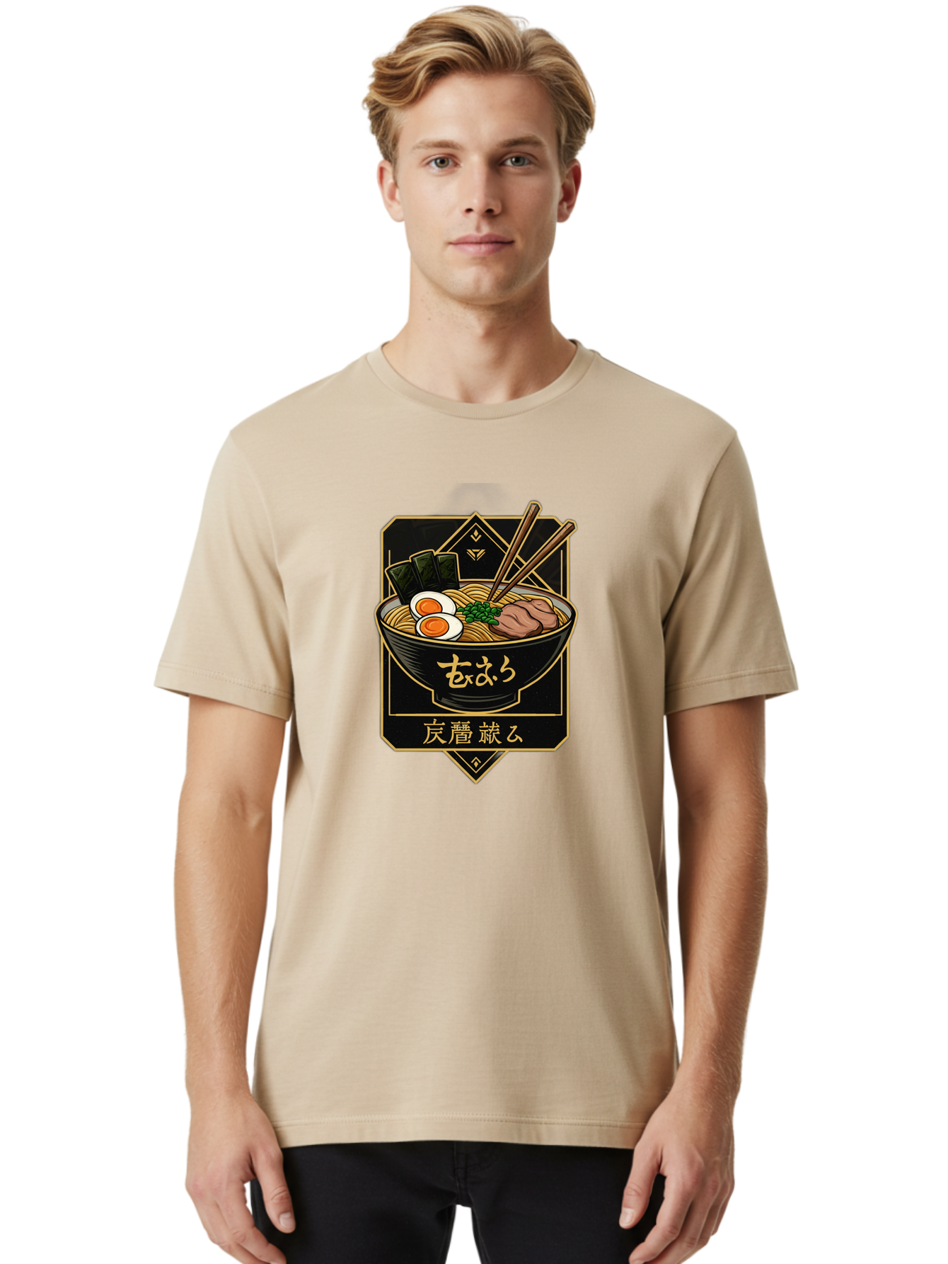 Ramen-Noodles-2 Men'S Graphic Tee, 100% Cotton, Comfortable Casual Summer Wear, Machine Washable, Bowl Of Ramen, Japanese Noodles, Soft-Boiled Egg, Seaweed, Pork Slices, Chopsticks, Japanese Cuisine, Ramen Bowl, Noodle Soup, Savory Dish, Bae719