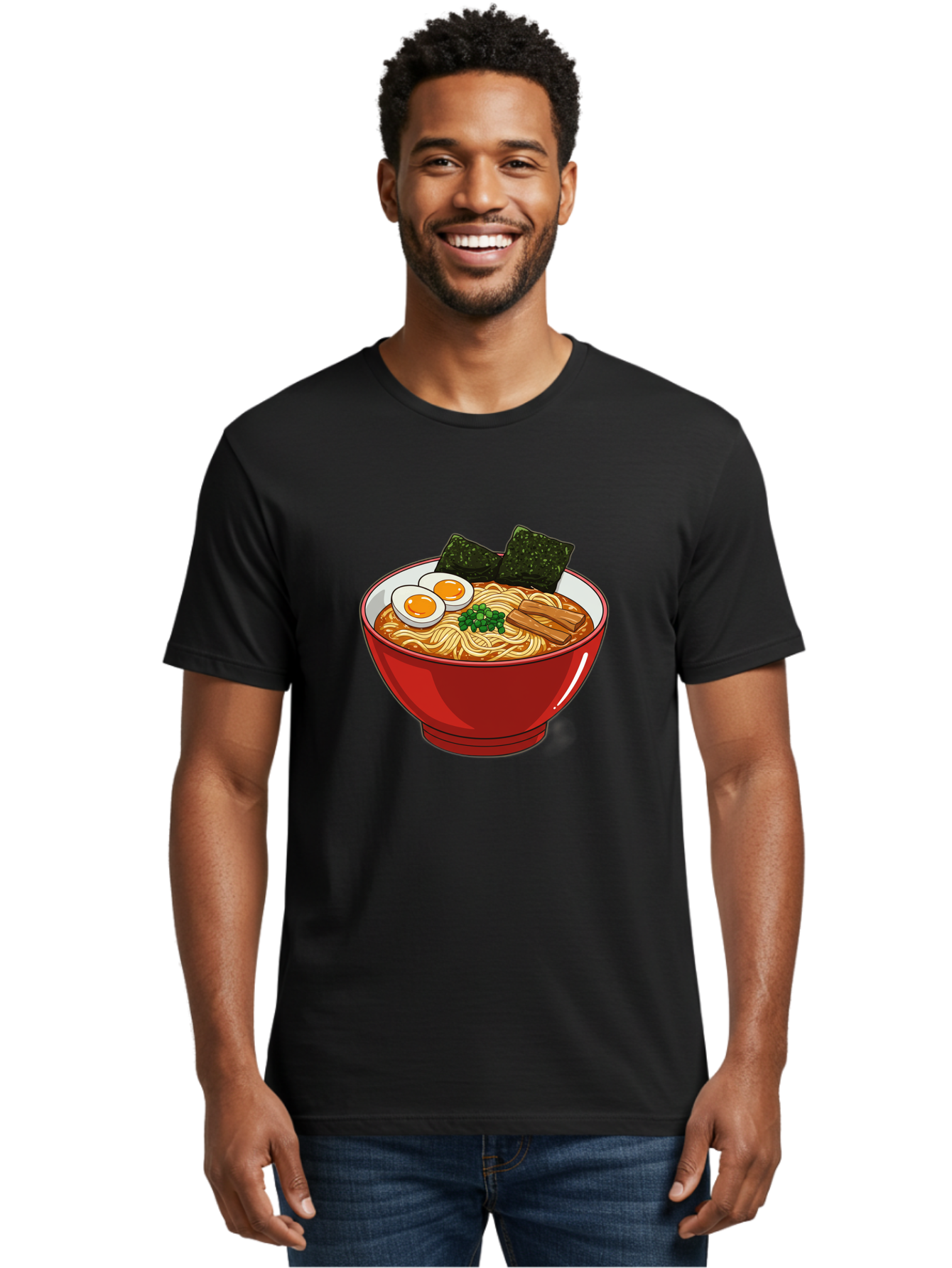 Ramen-Noodles-Bowl Men'S Graphic Tee, 100% Cotton, Comfortable Casual Summer Wear, Machine Washable, Steaming Hot Ramen, Savory Broth, Boiled Egg, Seaweed, Green Onions, Bamboo Shoots, Japanese Cuisine, Comfort Food, Noodle Soup, Asian Flavors Bae720