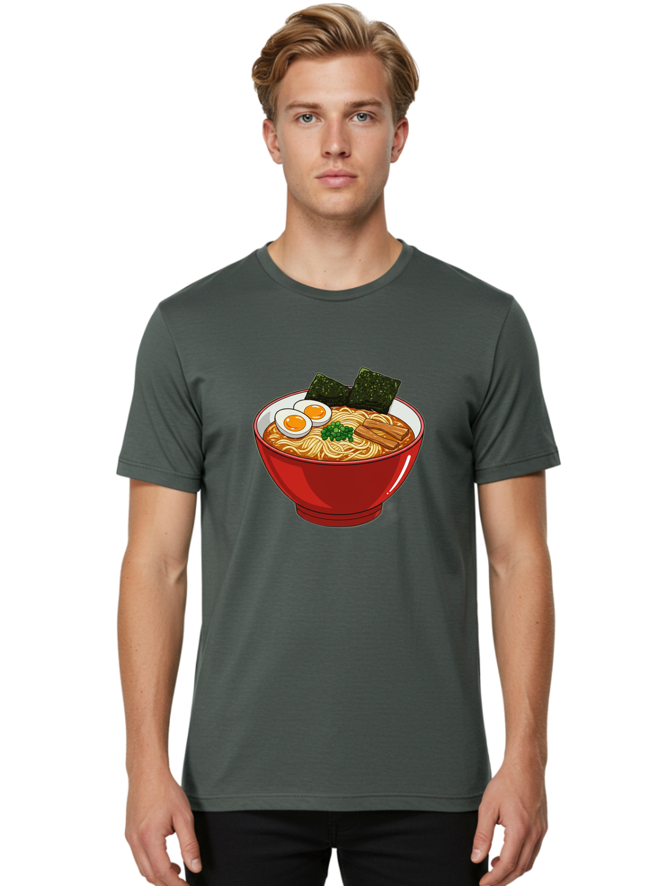Ramen-Noodles-Bowl Men'S Graphic Tee, 100% Cotton, Comfortable Casual Summer Wear, Machine Washable, Steaming Hot Ramen, Savory Broth, Boiled Egg, Seaweed, Green Onions, Bamboo Shoots, Japanese Cuisine, Comfort Food, Noodle Soup, Asian Flavors Bae720