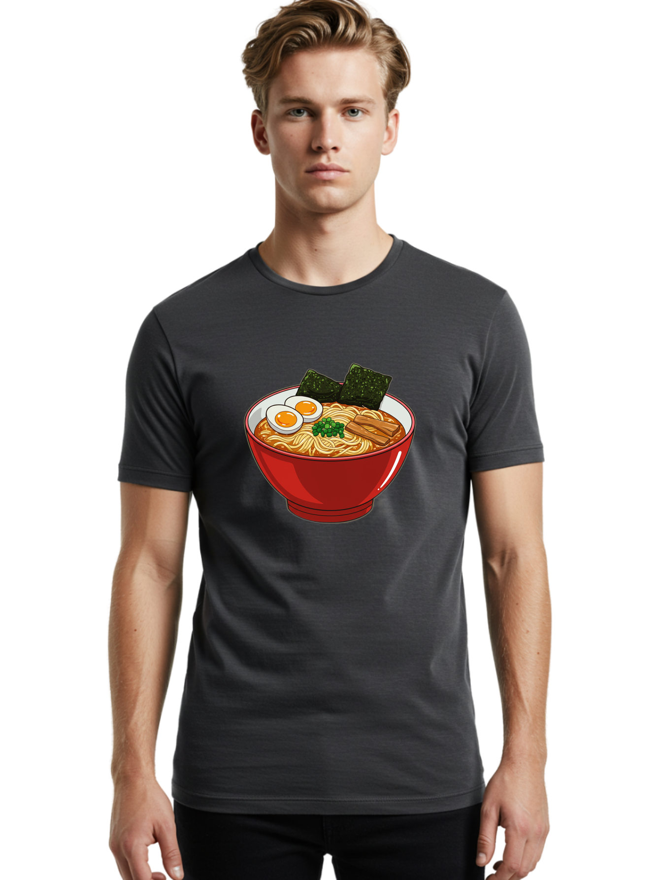 Ramen-Noodles-Bowl Men'S Graphic Tee, 100% Cotton, Comfortable Casual Summer Wear, Machine Washable, Steaming Hot Ramen, Savory Broth, Boiled Egg, Seaweed, Green Onions, Bamboo Shoots, Japanese Cuisine, Comfort Food, Noodle Soup, Asian Flavors Bae720
