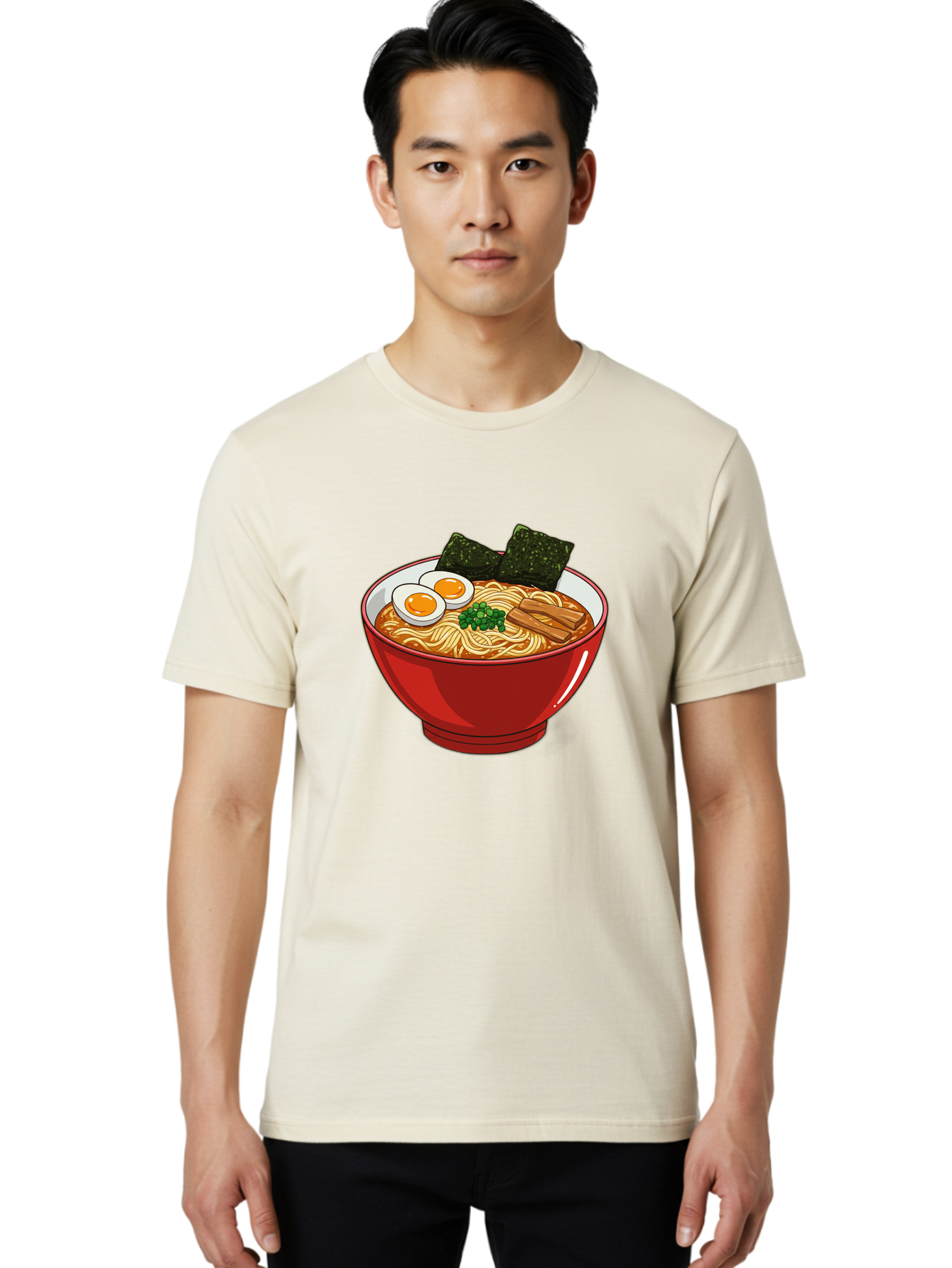 Ramen-Noodles-Bowl Men'S Graphic Tee, 100% Cotton, Comfortable Casual Summer Wear, Machine Washable, Steaming Hot Ramen, Savory Broth, Boiled Egg, Seaweed, Green Onions, Bamboo Shoots, Japanese Cuisine, Comfort Food, Noodle Soup, Asian Flavors Bae720