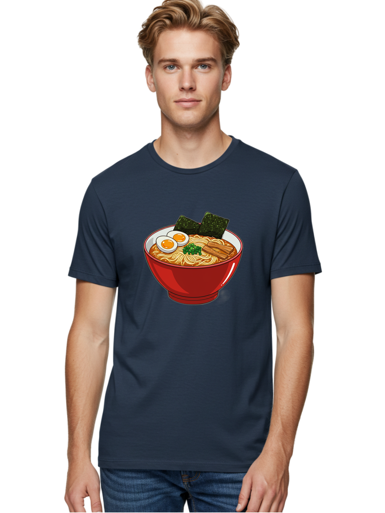 Ramen-Noodles-Bowl Men'S Graphic Tee, 100% Cotton, Comfortable Casual Summer Wear, Machine Washable, Steaming Hot Ramen, Savory Broth, Boiled Egg, Seaweed, Green Onions, Bamboo Shoots, Japanese Cuisine, Comfort Food, Noodle Soup, Asian Flavors Bae720