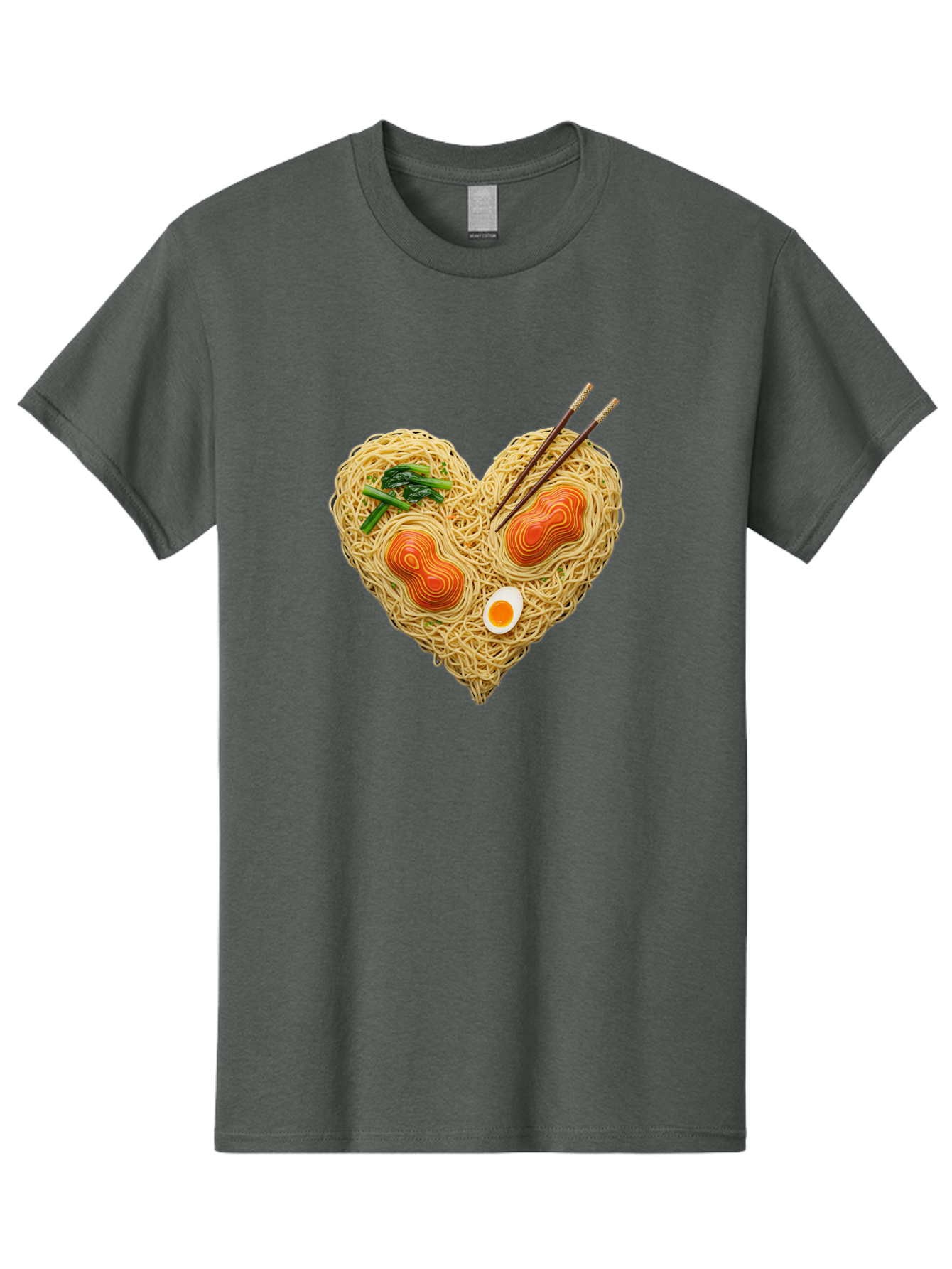 Ramen-Noodles-Heart-1 Men'S Graphic Tee, 100% Cotton, Comfortable Casual Summer Wear, Machine Washable, Ramen Noodles, Heart-Shaped Noodles, Asian Cuisine, Delicious Meal, Savory Flavors, Boiled Egg, Chopsticks, Green Vegetables Bae721