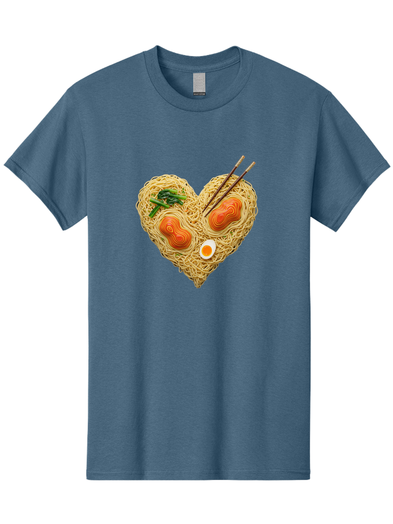 Ramen-Noodles-Heart-1 Men'S Graphic Tee, 100% Cotton, Comfortable Casual Summer Wear, Machine Washable, Ramen Noodles, Heart-Shaped Noodles, Asian Cuisine, Delicious Meal, Savory Flavors, Boiled Egg, Chopsticks, Green Vegetables Bae721