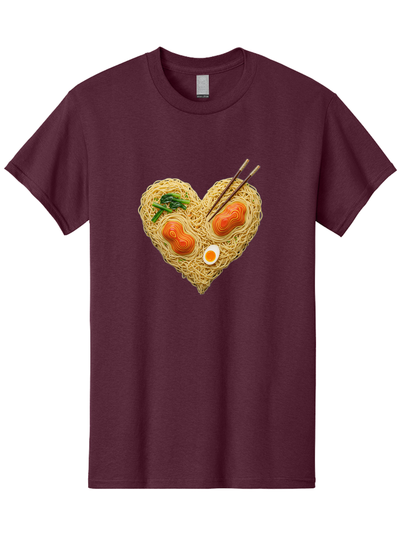 Ramen-Noodles-Heart-1 Men'S Graphic Tee, 100% Cotton, Comfortable Casual Summer Wear, Machine Washable, Ramen Noodles, Heart-Shaped Noodles, Asian Cuisine, Delicious Meal, Savory Flavors, Boiled Egg, Chopsticks, Green Vegetables Bae721