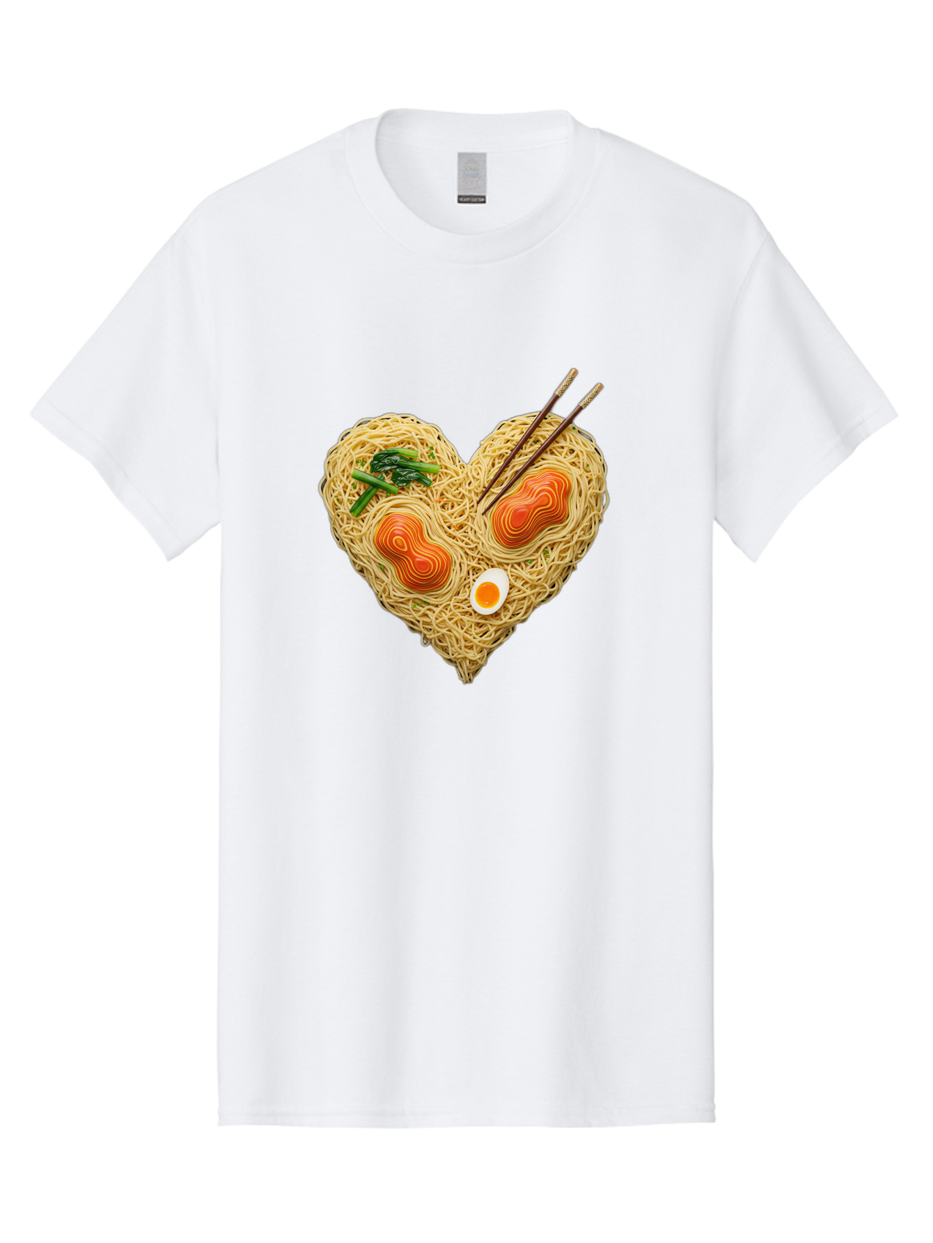 Ramen-Noodles-Heart-1 Men'S Graphic Tee, 100% Cotton, Comfortable Casual Summer Wear, Machine Washable, Ramen Noodles, Heart-Shaped Noodles, Asian Cuisine, Delicious Meal, Savory Flavors, Boiled Egg, Chopsticks, Green Vegetables Bae721