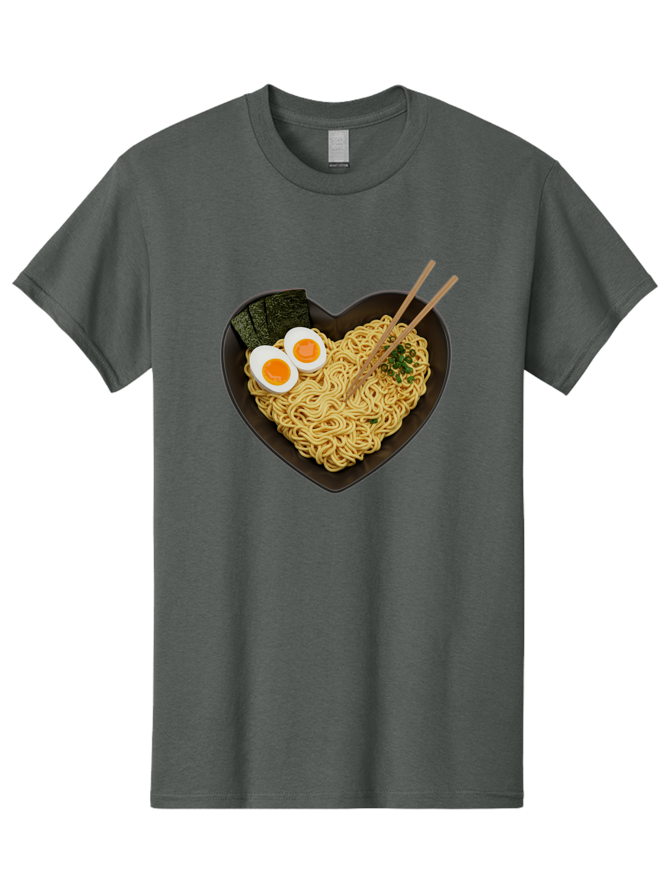 Ramen-Noodles-Heart-Shaped-Bowl Men'S Graphic Tee, 100% Cotton, Comfortable Casual Summer Wear, Machine Washable, Ramen Noodles, Heart-Shaped Bowl, Soft-Boiled Eggs, Seaweed, Chopsticks, Asian Cuisine, Comfort Food, Savory Dish, Noodle Soup, Bae722
