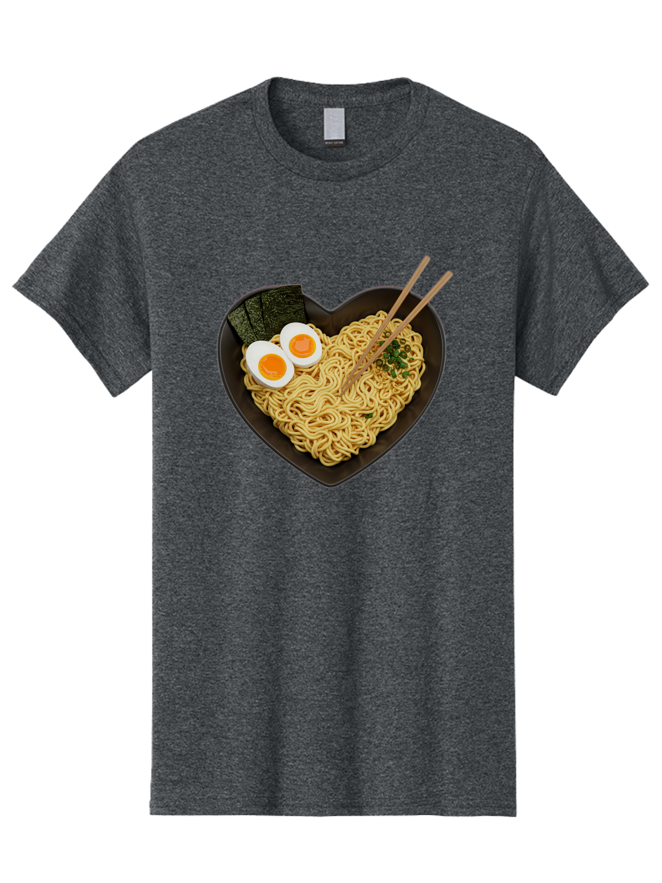 Ramen-Noodles-Heart-Shaped-Bowl Men'S Graphic Tee, 100% Cotton, Comfortable Casual Summer Wear, Machine Washable, Ramen Noodles, Heart-Shaped Bowl, Soft-Boiled Eggs, Seaweed, Chopsticks, Asian Cuisine, Comfort Food, Savory Dish, Noodle Soup, Bae722