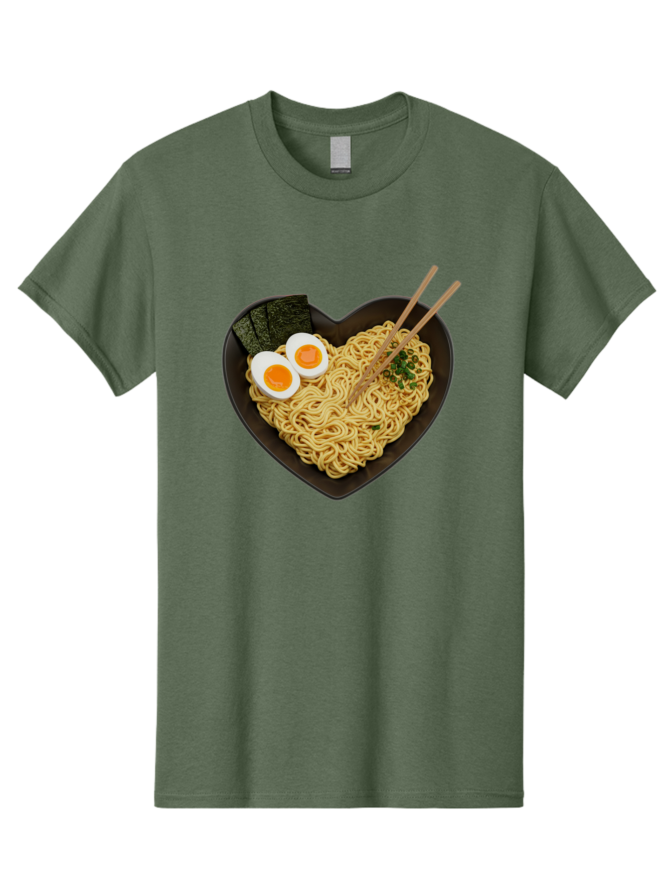 Ramen-Noodles-Heart-Shaped-Bowl Men'S Graphic Tee, 100% Cotton, Comfortable Casual Summer Wear, Machine Washable, Ramen Noodles, Heart-Shaped Bowl, Soft-Boiled Eggs, Seaweed, Chopsticks, Asian Cuisine, Comfort Food, Savory Dish, Noodle Soup, Bae722