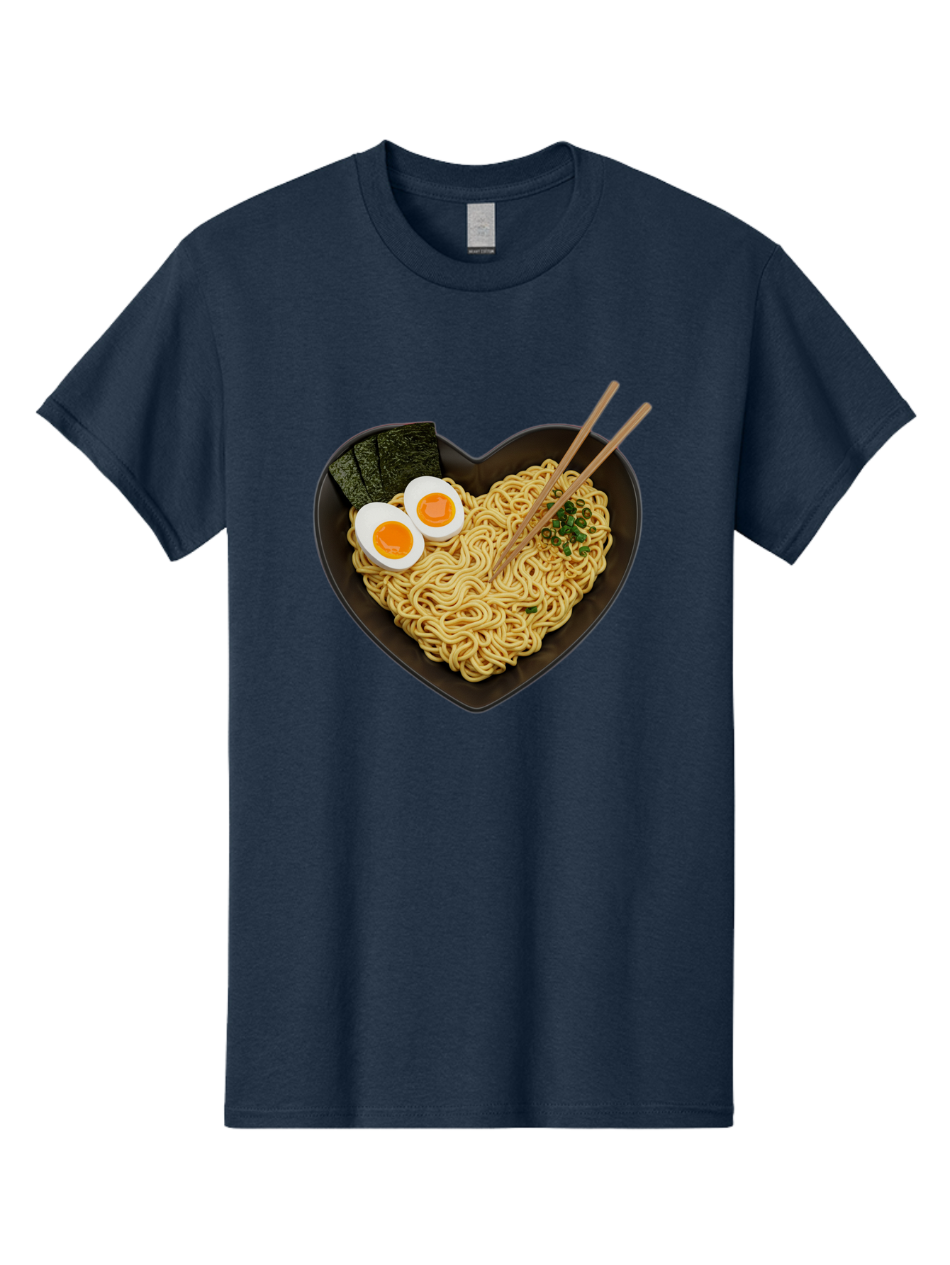 Ramen-Noodles-Heart-Shaped-Bowl Men'S Graphic Tee, 100% Cotton, Comfortable Casual Summer Wear, Machine Washable, Ramen Noodles, Heart-Shaped Bowl, Soft-Boiled Eggs, Seaweed, Chopsticks, Asian Cuisine, Comfort Food, Savory Dish, Noodle Soup, Bae722