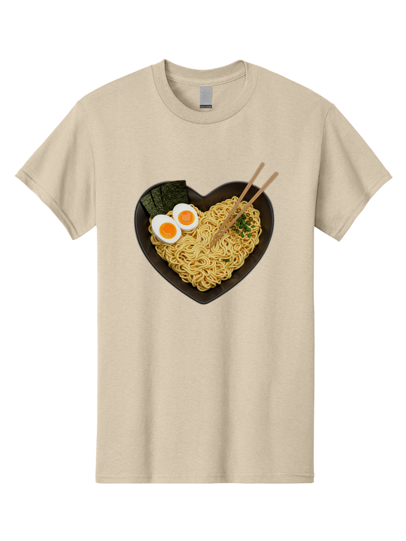 Ramen-Noodles-Heart-Shaped-Bowl Men'S Graphic Tee, 100% Cotton, Comfortable Casual Summer Wear, Machine Washable, Ramen Noodles, Heart-Shaped Bowl, Soft-Boiled Eggs, Seaweed, Chopsticks, Asian Cuisine, Comfort Food, Savory Dish, Noodle Soup, Bae722