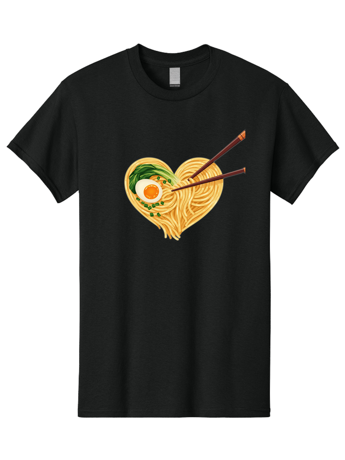 Ramen-Noodles-Heart Men'S Graphic Tee, 100% Cotton, Comfortable Casual Summer Wear, Machine Washable, Heart-Shaped Noodles, Ramen, Egg, Green Onions, Asian Cuisine, Chopsticks, Noodle Dish, Meal, Food, Appetizing, Delicious Bae723