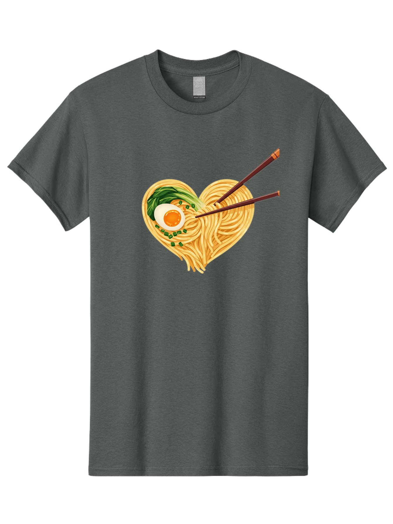 Ramen-Noodles-Heart Men'S Graphic Tee, 100% Cotton, Comfortable Casual Summer Wear, Machine Washable, Heart-Shaped Noodles, Ramen, Egg, Green Onions, Asian Cuisine, Chopsticks, Noodle Dish, Meal, Food, Appetizing, Delicious Bae723