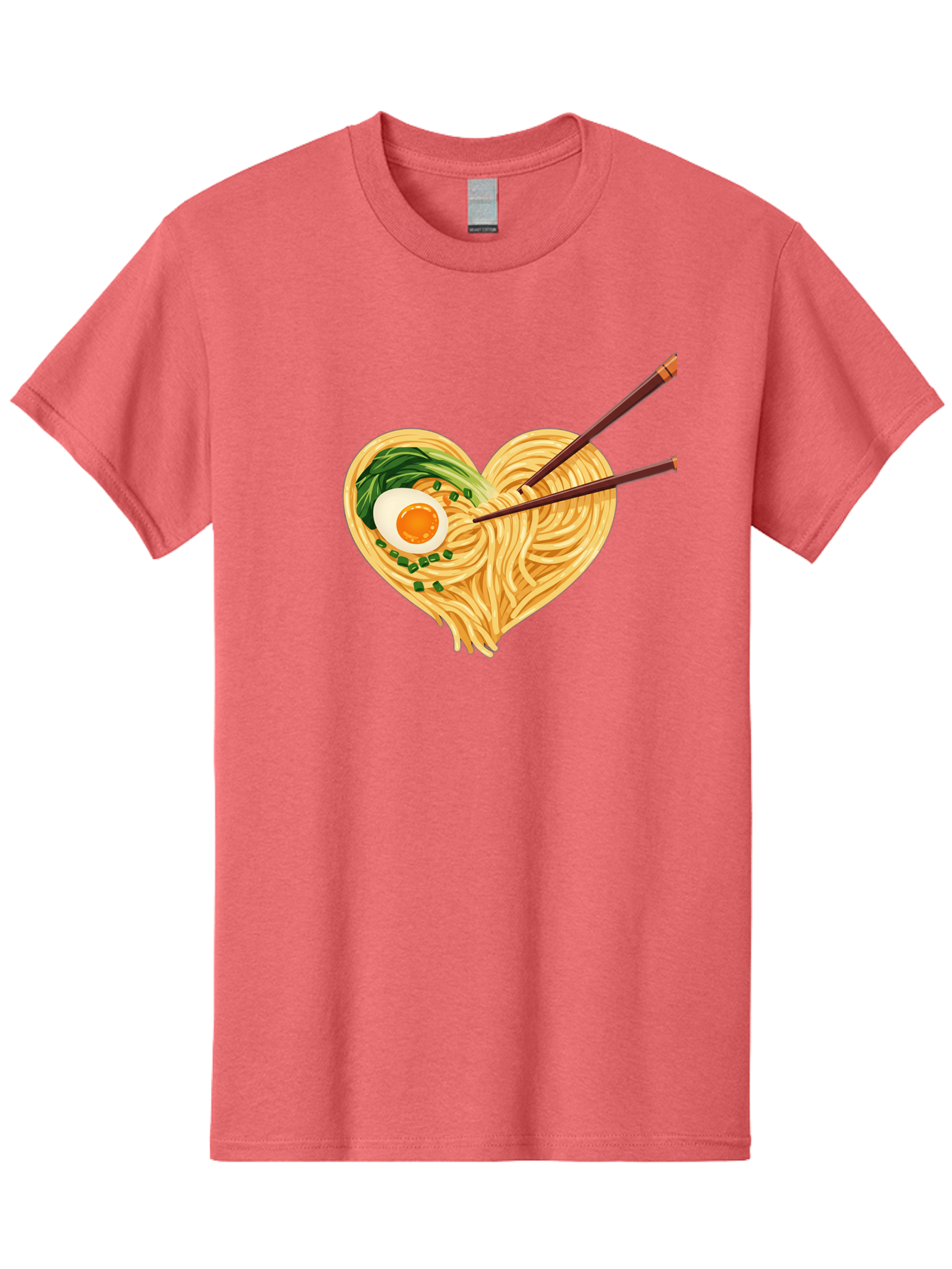 Ramen-Noodles-Heart Men'S Graphic Tee, 100% Cotton, Comfortable Casual Summer Wear, Machine Washable, Heart-Shaped Noodles, Ramen, Egg, Green Onions, Asian Cuisine, Chopsticks, Noodle Dish, Meal, Food, Appetizing, Delicious Bae723