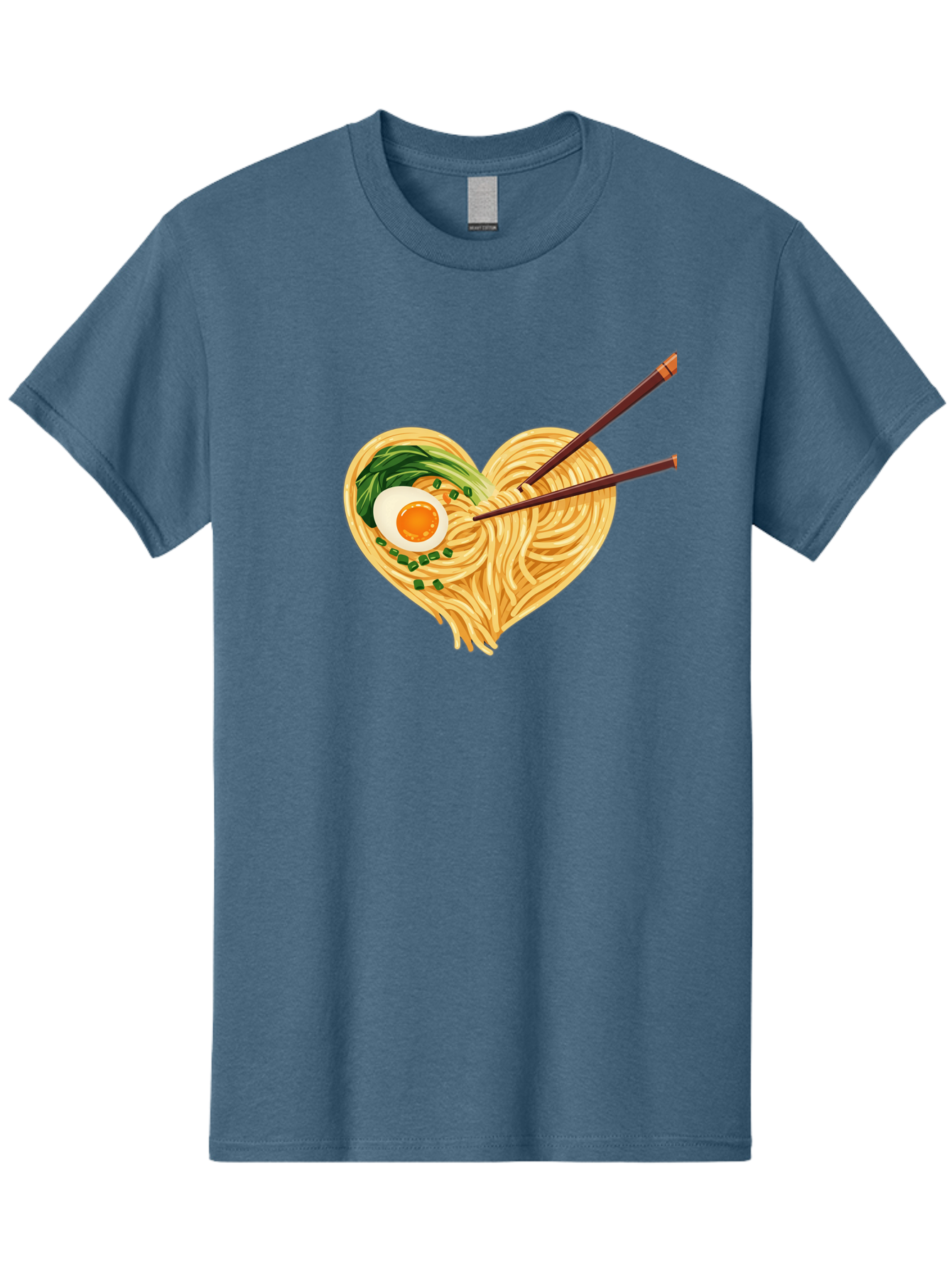 Ramen-Noodles-Heart Men'S Graphic Tee, 100% Cotton, Comfortable Casual Summer Wear, Machine Washable, Heart-Shaped Noodles, Ramen, Egg, Green Onions, Asian Cuisine, Chopsticks, Noodle Dish, Meal, Food, Appetizing, Delicious Bae723