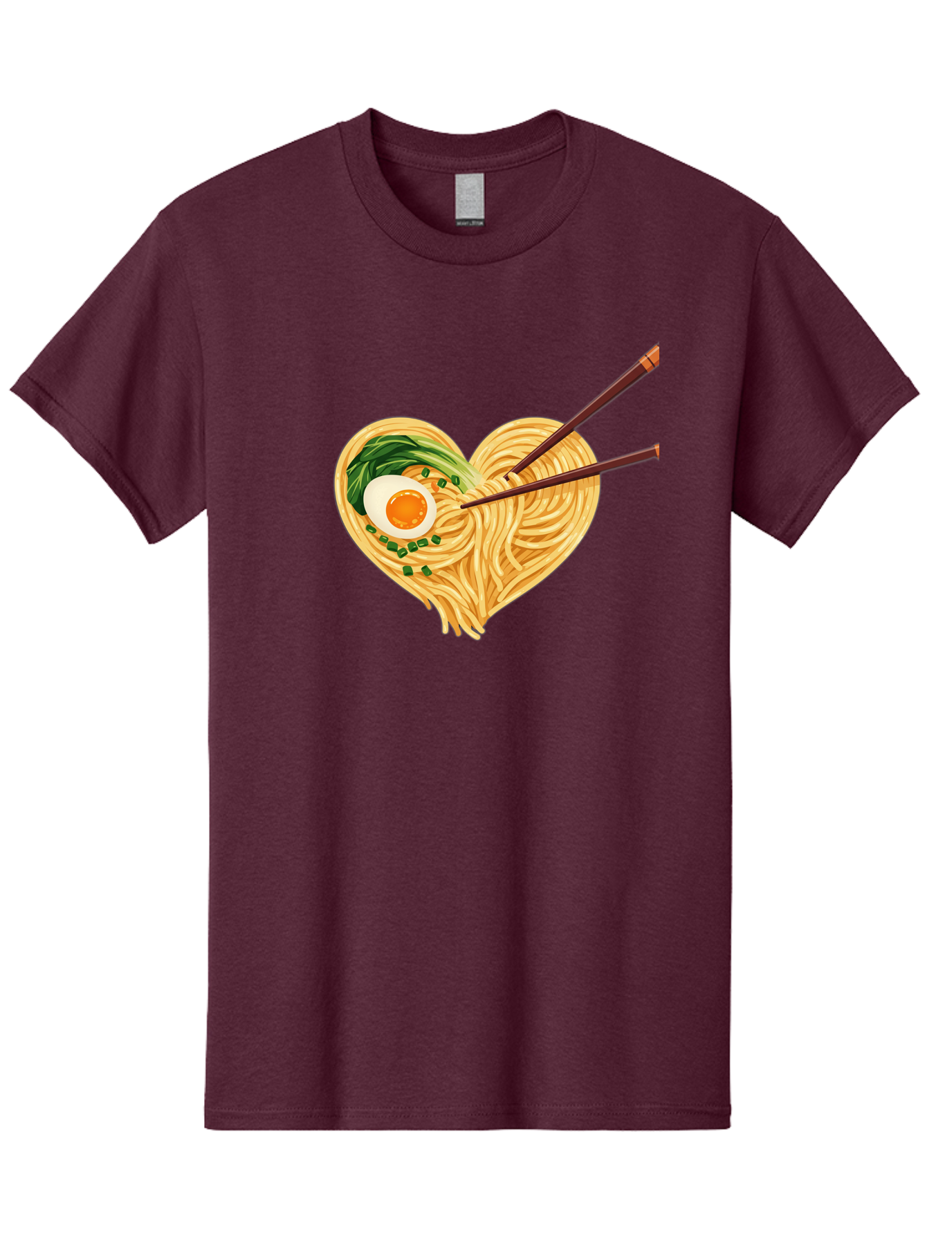 Ramen-Noodles-Heart Men'S Graphic Tee, 100% Cotton, Comfortable Casual Summer Wear, Machine Washable, Heart-Shaped Noodles, Ramen, Egg, Green Onions, Asian Cuisine, Chopsticks, Noodle Dish, Meal, Food, Appetizing, Delicious Bae723