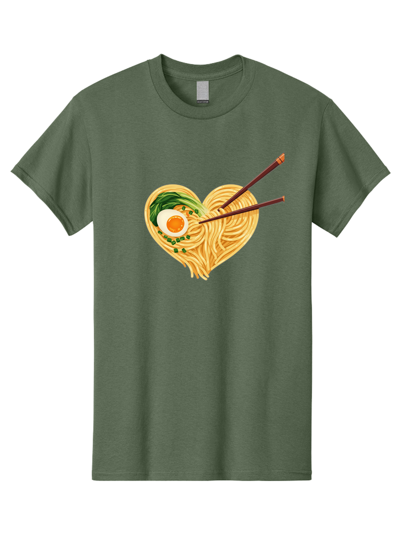Ramen-Noodles-Heart Men'S Graphic Tee, 100% Cotton, Comfortable Casual Summer Wear, Machine Washable, Heart-Shaped Noodles, Ramen, Egg, Green Onions, Asian Cuisine, Chopsticks, Noodle Dish, Meal, Food, Appetizing, Delicious Bae723