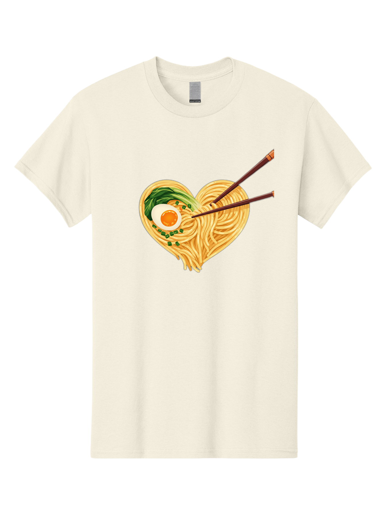 Ramen-Noodles-Heart Men'S Graphic Tee, 100% Cotton, Comfortable Casual Summer Wear, Machine Washable, Heart-Shaped Noodles, Ramen, Egg, Green Onions, Asian Cuisine, Chopsticks, Noodle Dish, Meal, Food, Appetizing, Delicious Bae723