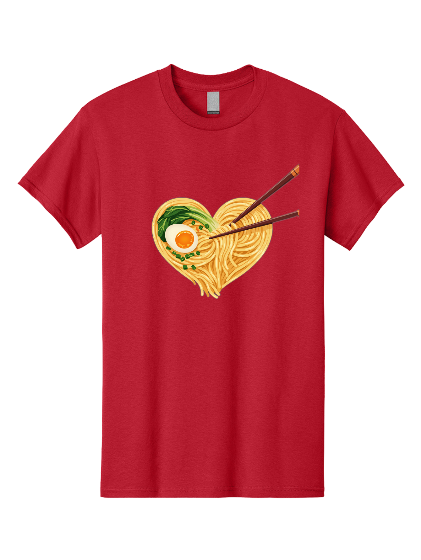 Ramen-Noodles-Heart Men'S Graphic Tee, 100% Cotton, Comfortable Casual Summer Wear, Machine Washable, Heart-Shaped Noodles, Ramen, Egg, Green Onions, Asian Cuisine, Chopsticks, Noodle Dish, Meal, Food, Appetizing, Delicious Bae723
